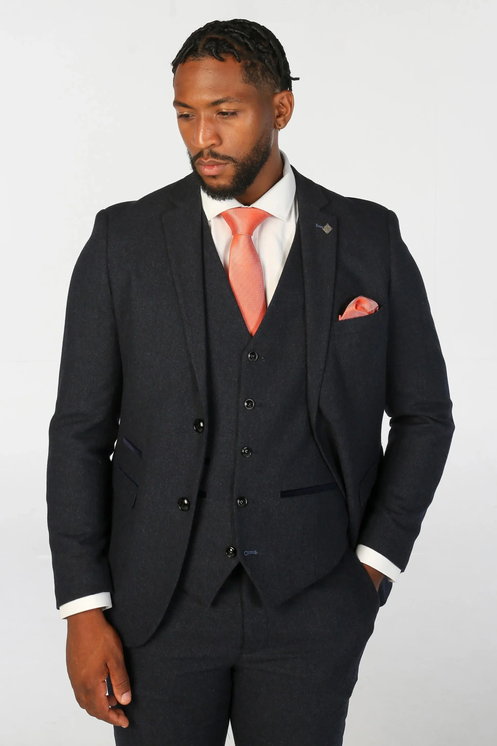 Men’s Tweed Wool Suit Jacket - OSCAR - Navy
