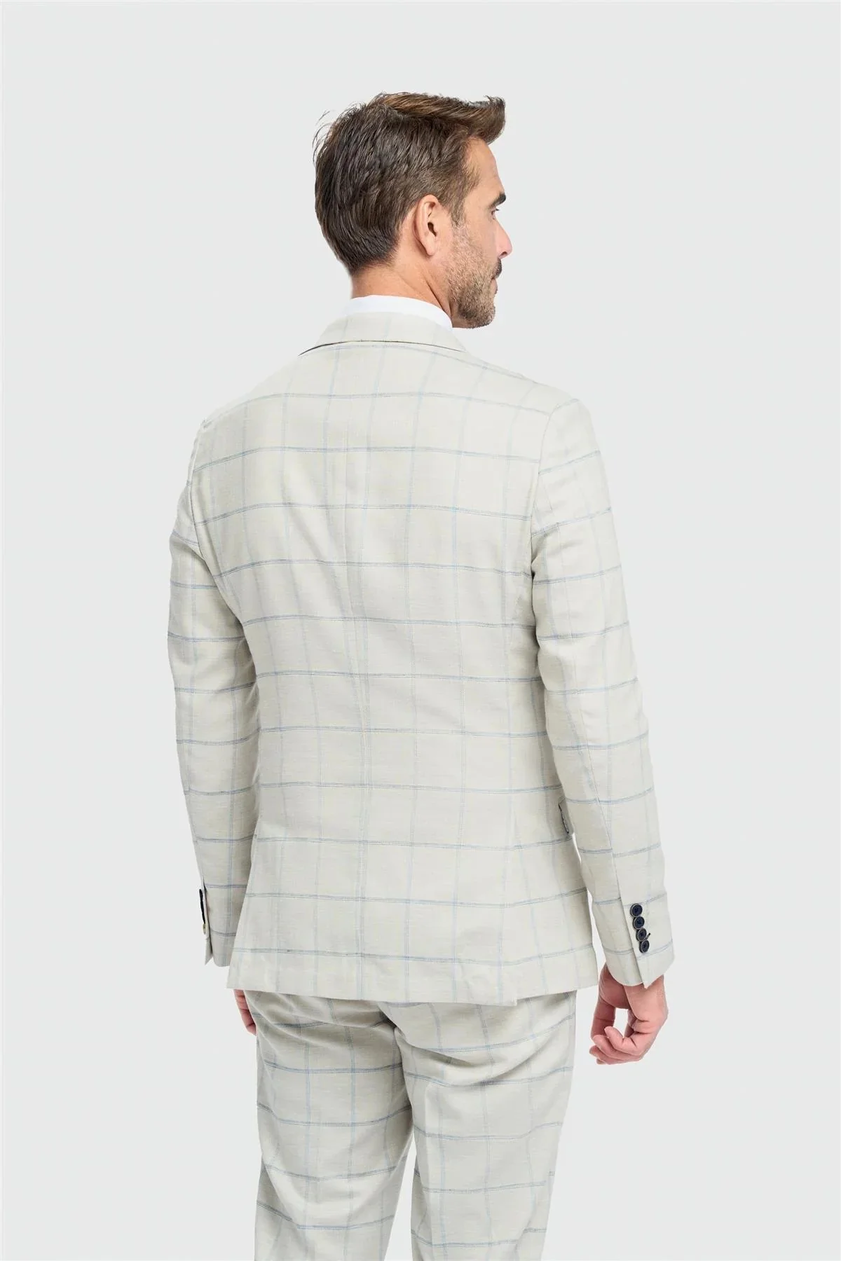 Men’s 2-Piece Light Grey Windowpane Check Suit - Gabriel - Light Grey - Image 4