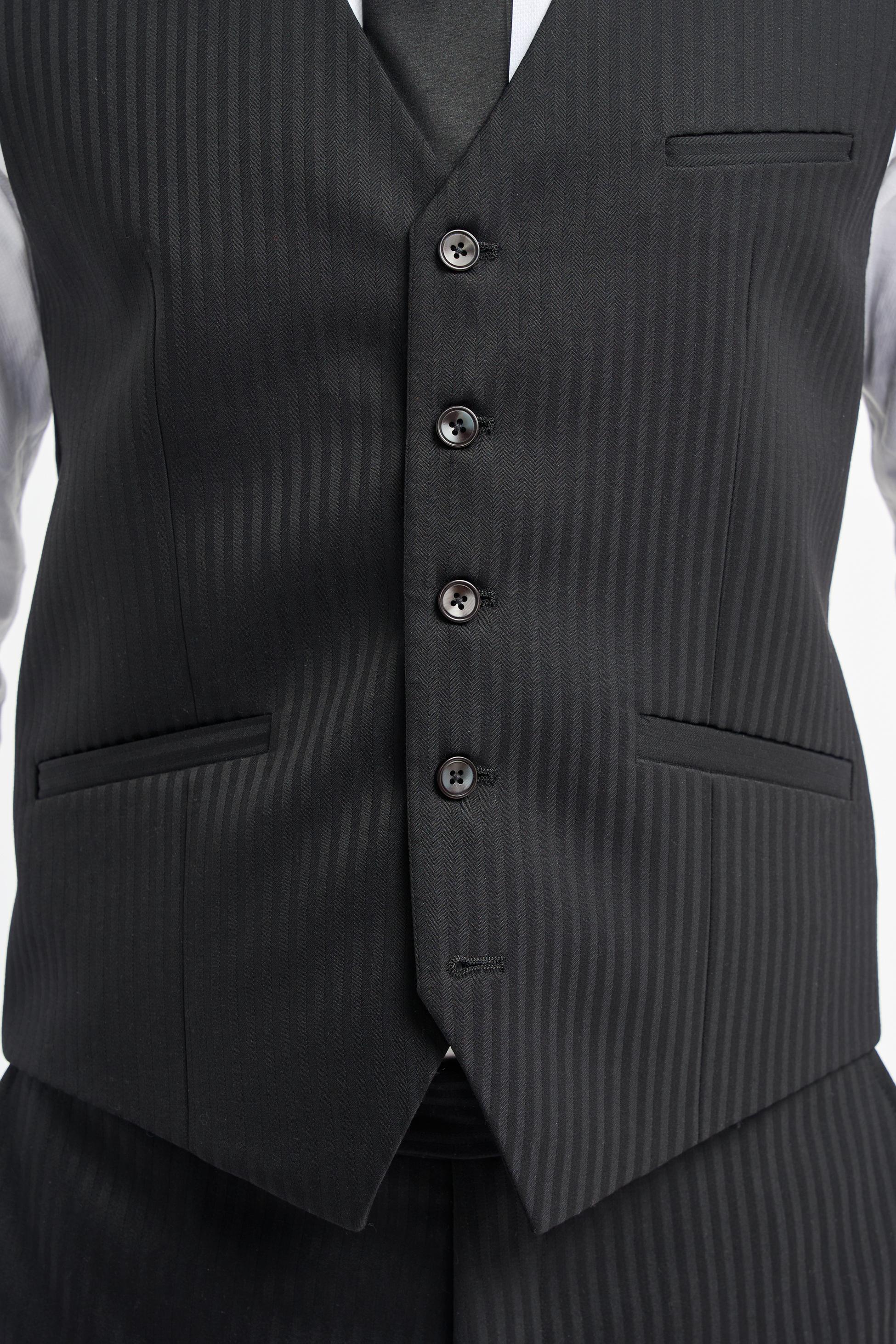 Men’s 3 Piece Black Wool Pinstripe Suit - Roberto - Black - Image 11