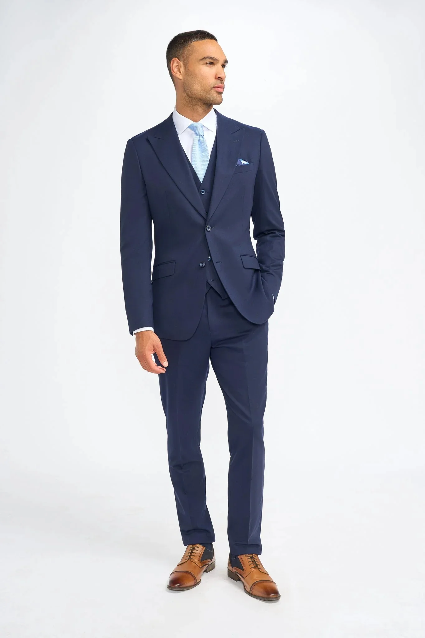 Men’s 3-Piece Wool Slim Fit Formal Suit - James - Navy Blue - Image 2