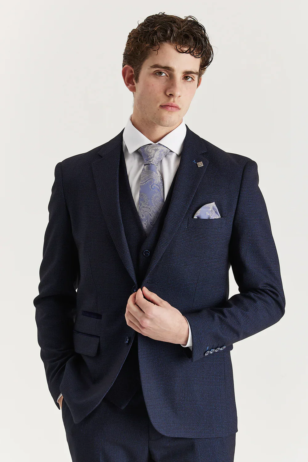 Father & Son Matching Glen Check Tweed 3-Piece Suit Set - Regent - Navy - Image 3