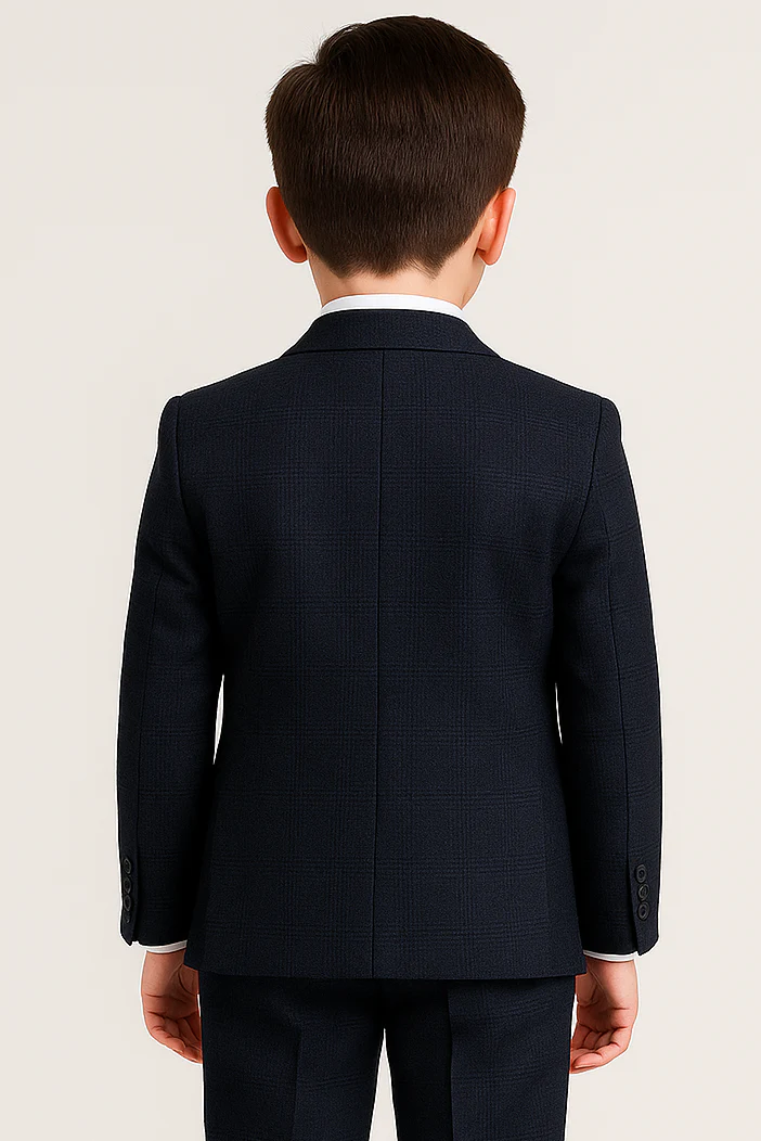 Father & Son Matching Glen Check Tweed 3-Piece Suit Set - Regent - Navy - Image 9