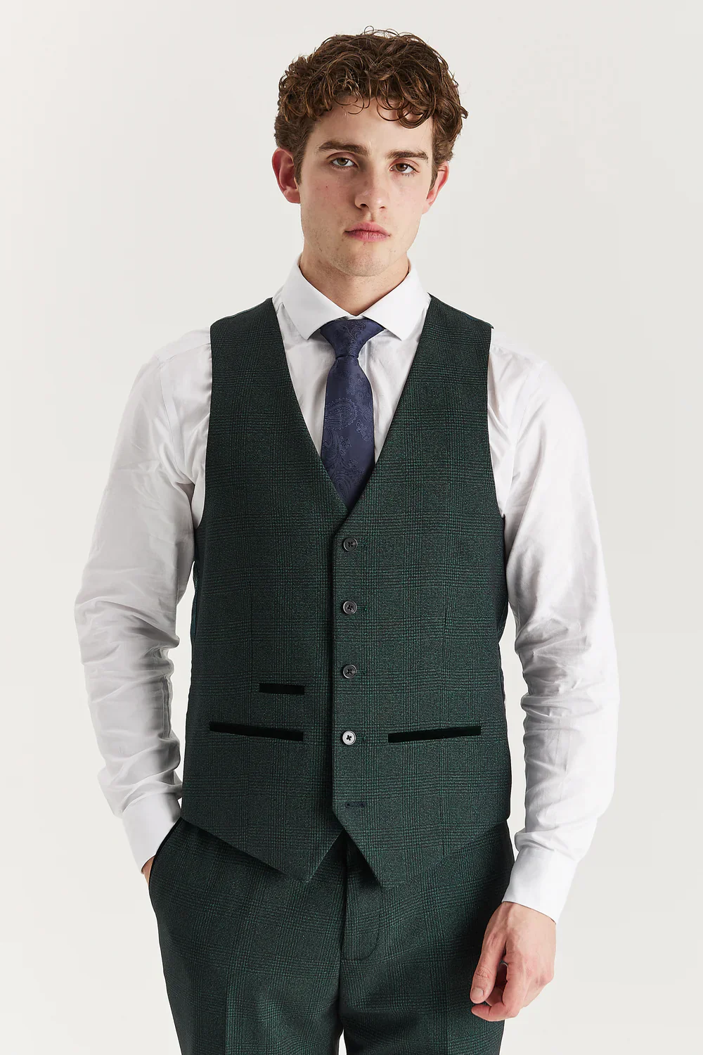 Father & Son Matching Glen Check Tweed 3-Piece Suit Set - Regent - Olive Green - Image 5