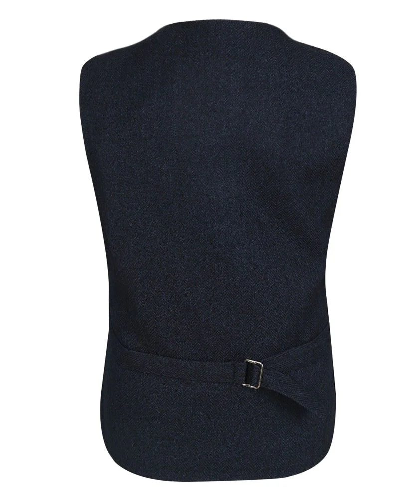 Men's and Boys Herringbone Double-breasted Waistcoat Set - Navy Blue - Image 7