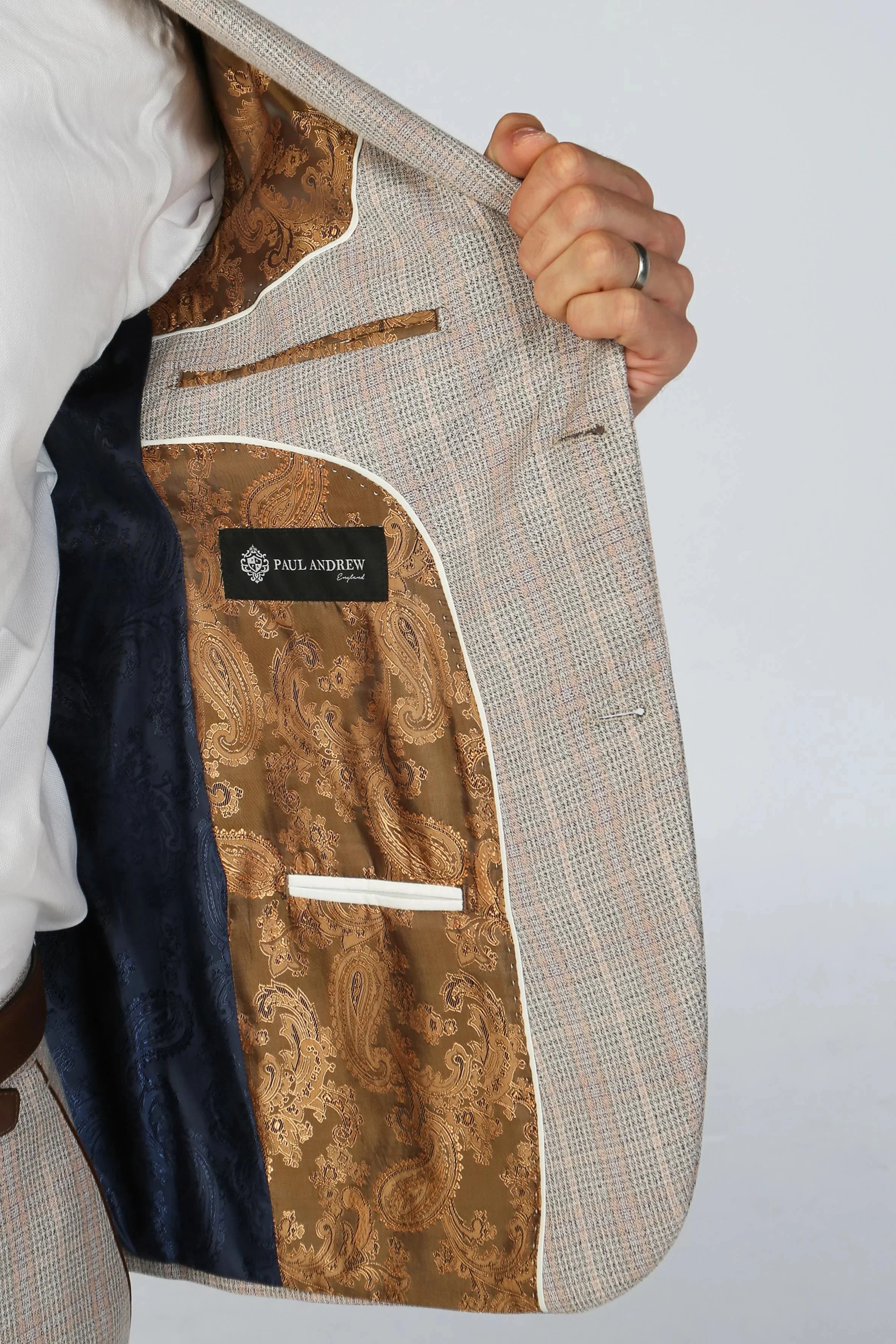 Father & Son Matching Windowpane Check 3-Piece Suit Set - Leo - Beige - Image 12