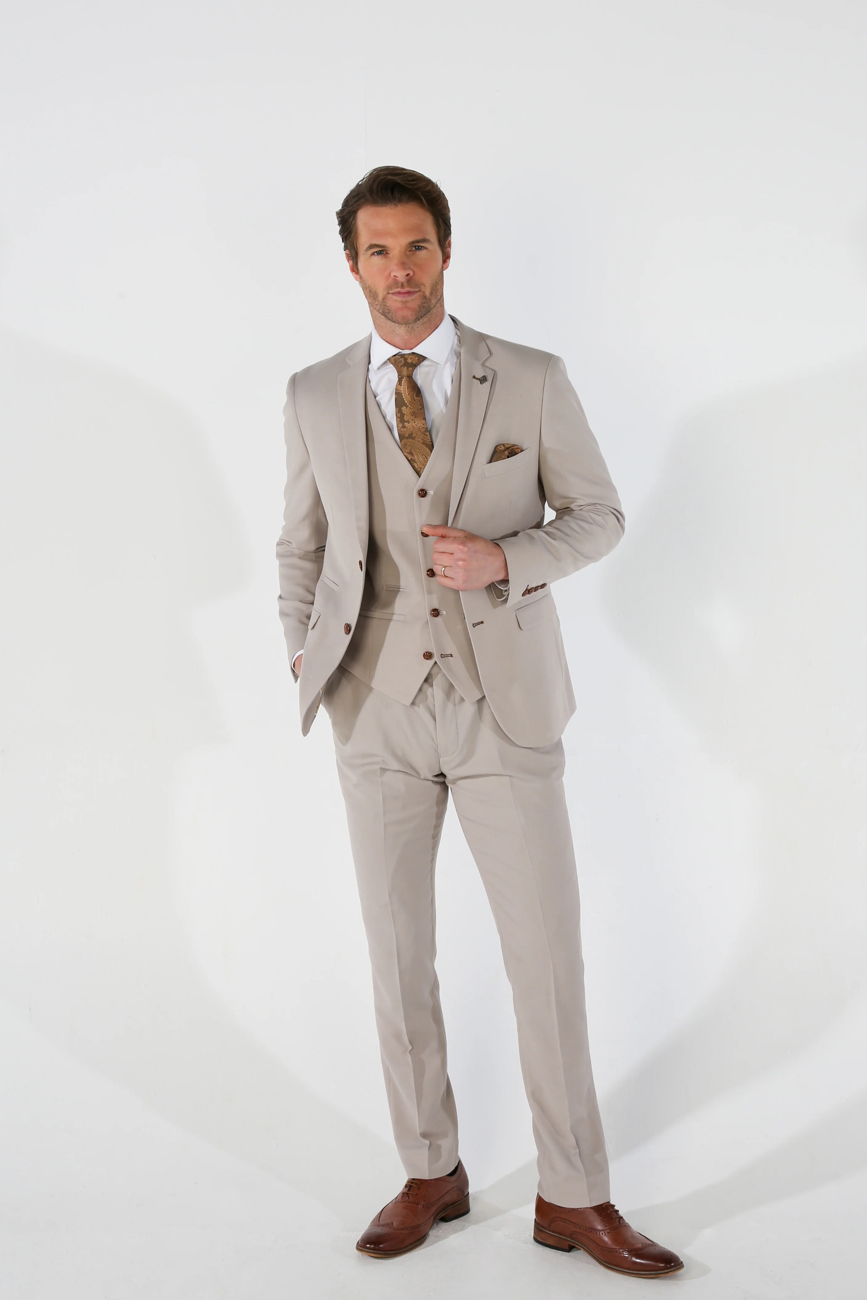 Father & Son Matching Tailored Fit 3-Piece Suit Set - Mayfair - Stone Beige - Image 4