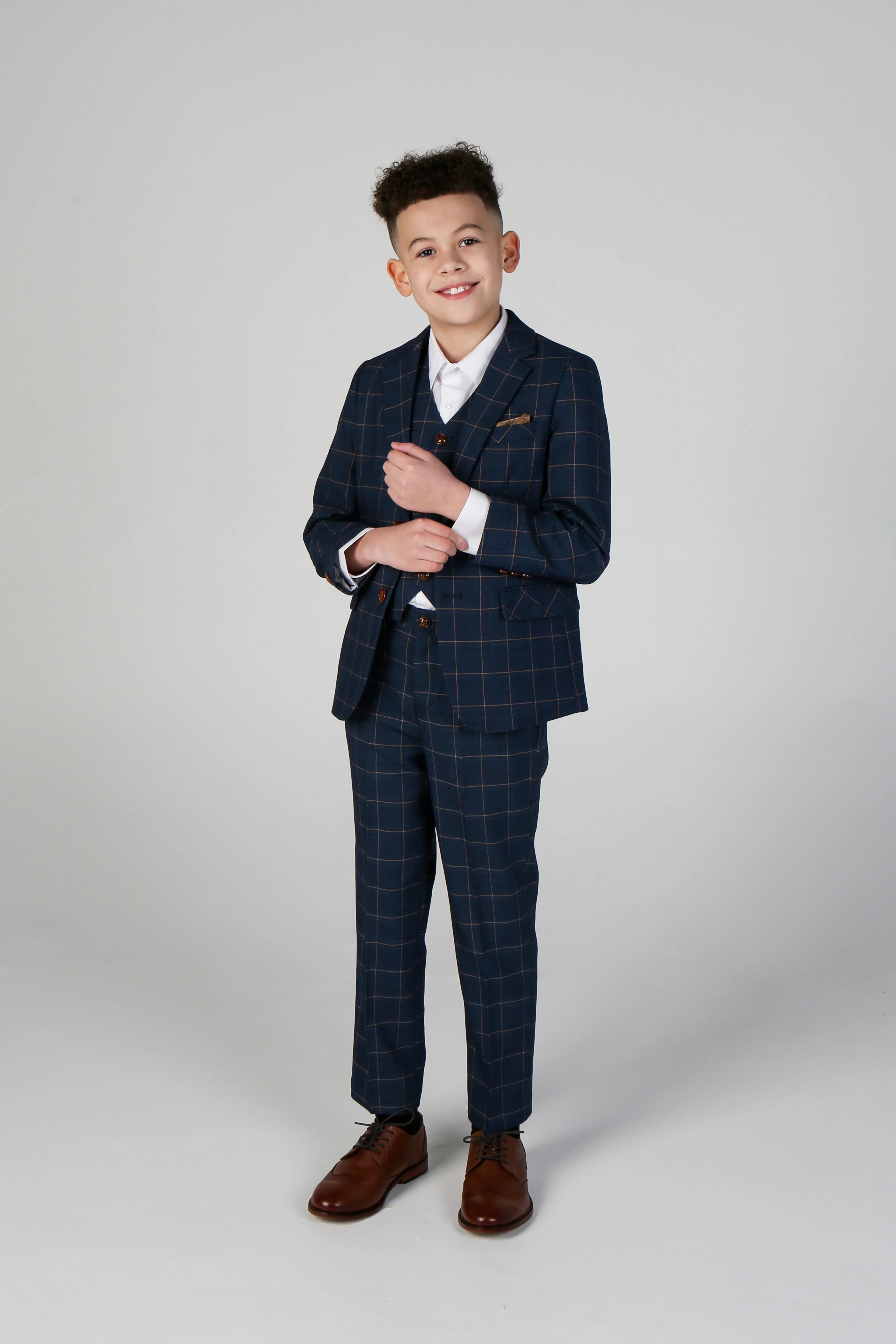 Father & Son Matching Windowpane Check 3-Piece Suit Set - Hamleys - Corrnflower Blue - Image 8