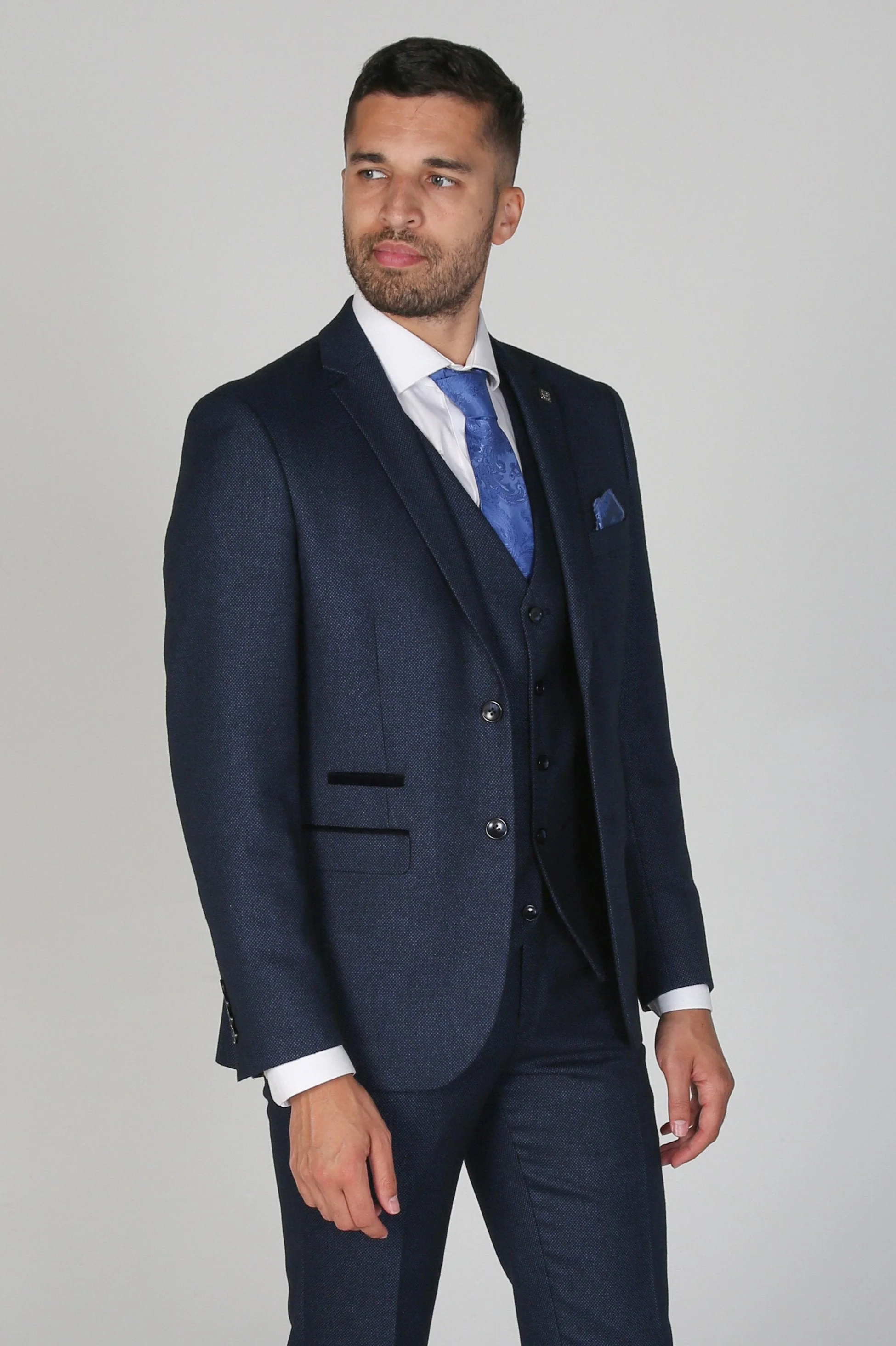 Father & Son Matching Textured 3-Piece Suit Set - Arthur - Navy Blue - Image 5