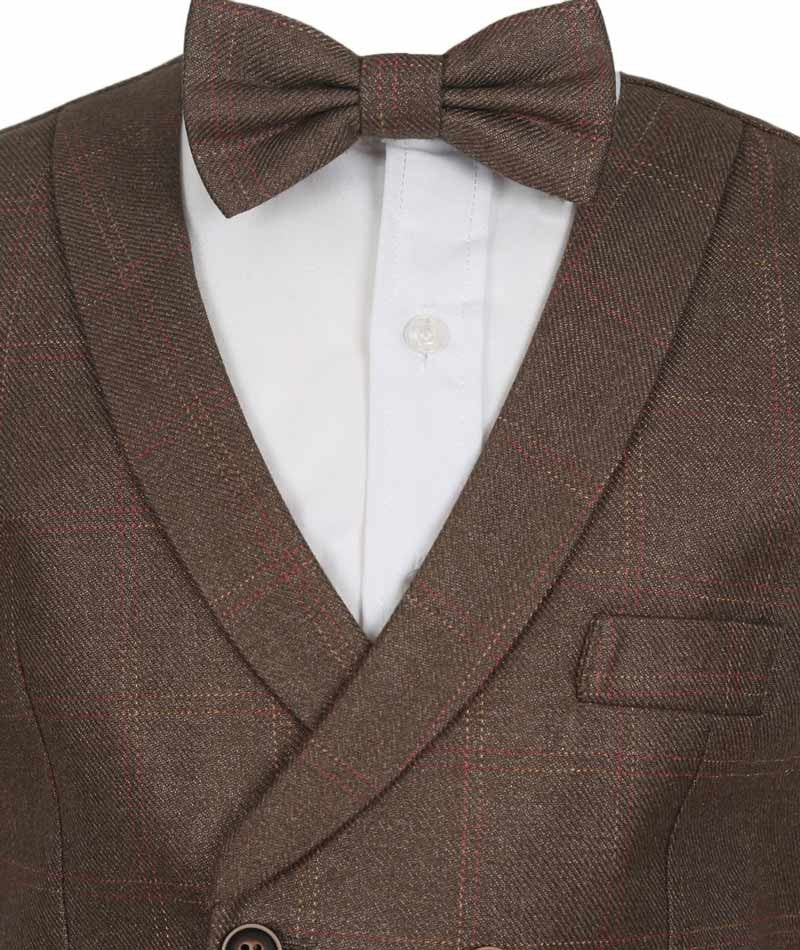 Men's and Boys Tweed Windowpane Check Waistcoat Set - Brown - Image 4