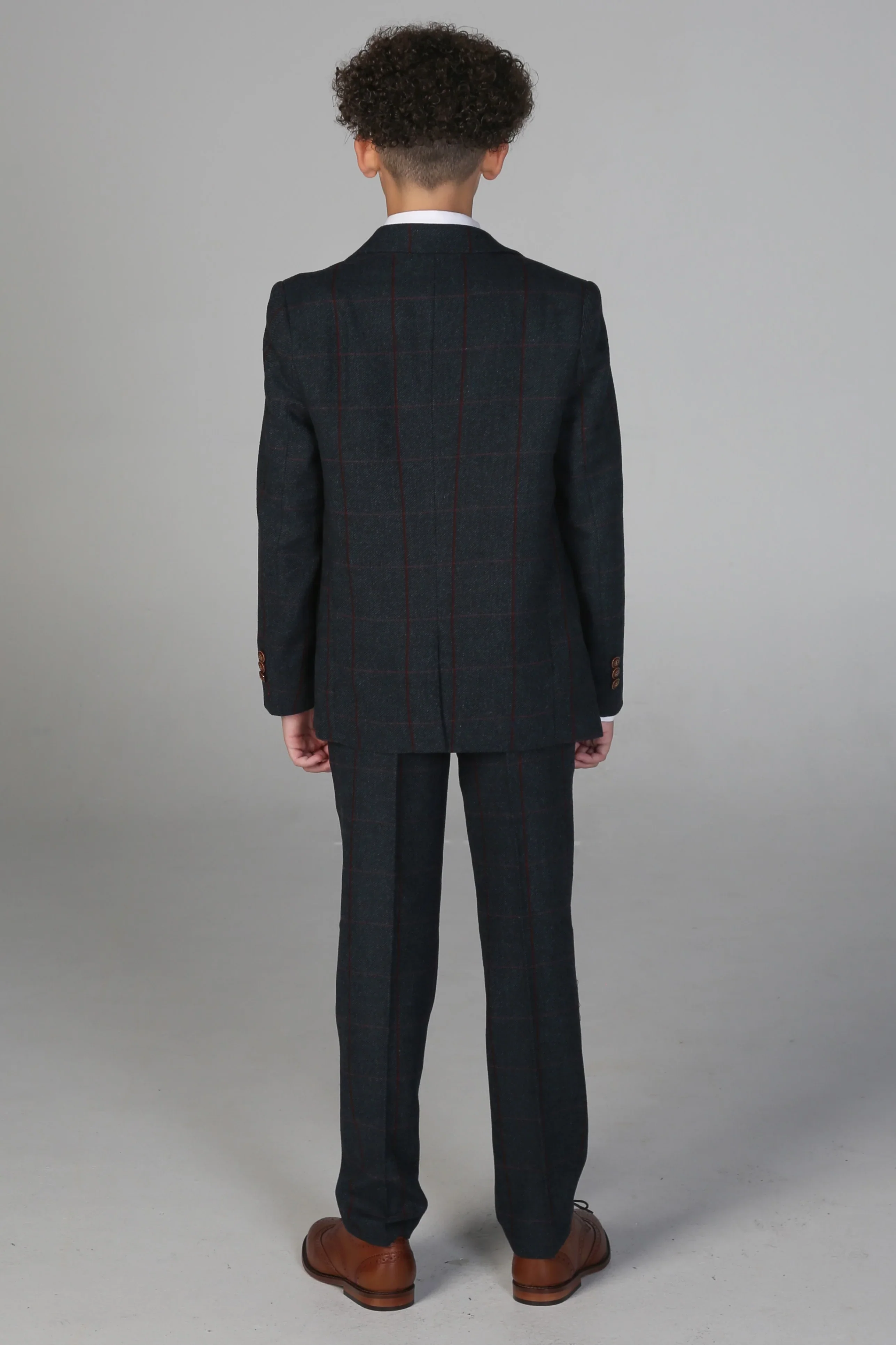Father & Son Matching Windowpane Check 3-Piece Suit Set - Madrid - Navy Blue - Image 7