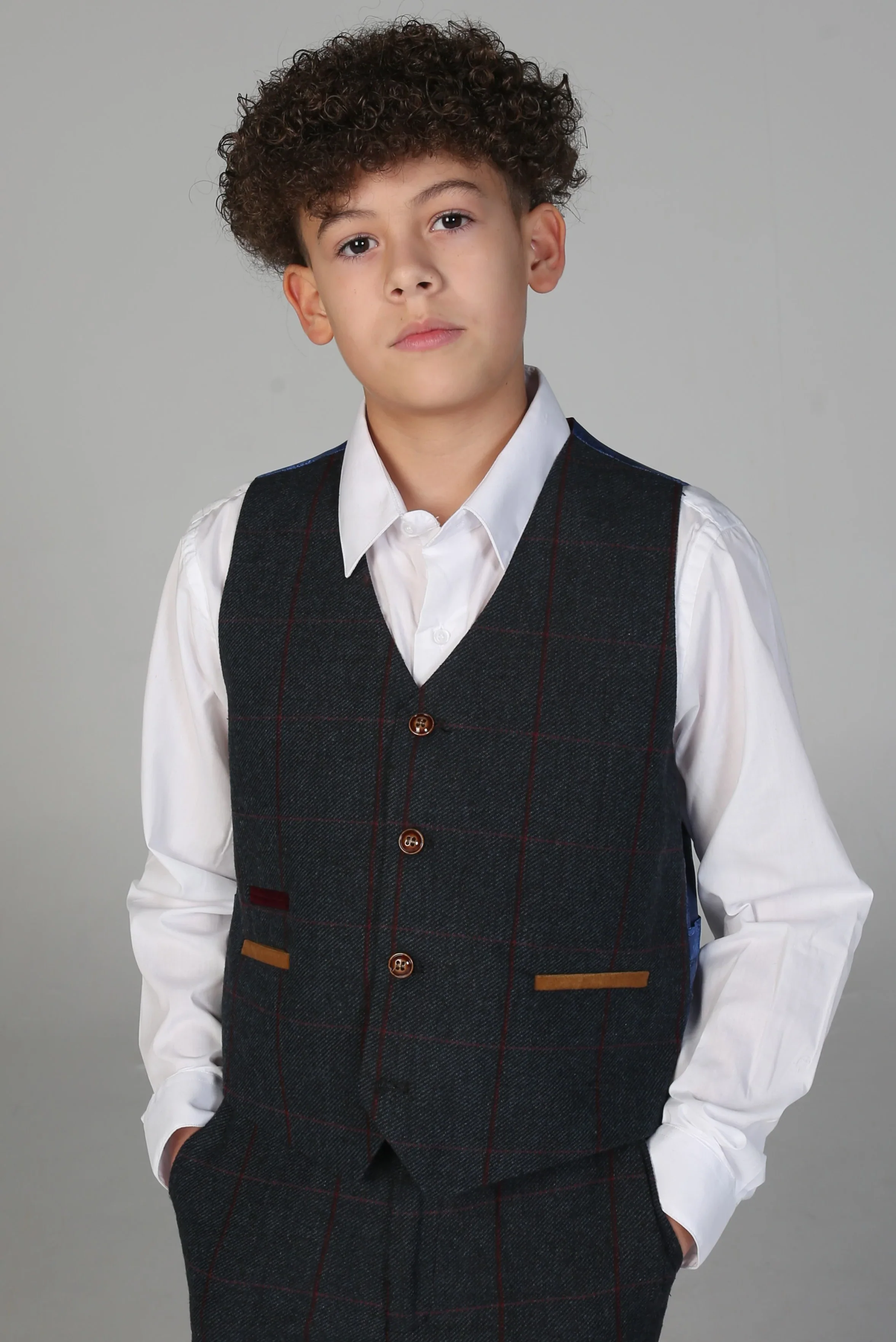 Father & Son Matching Windowpane Check 3-Piece Suit Set - Madrid - Navy Blue - Image 9