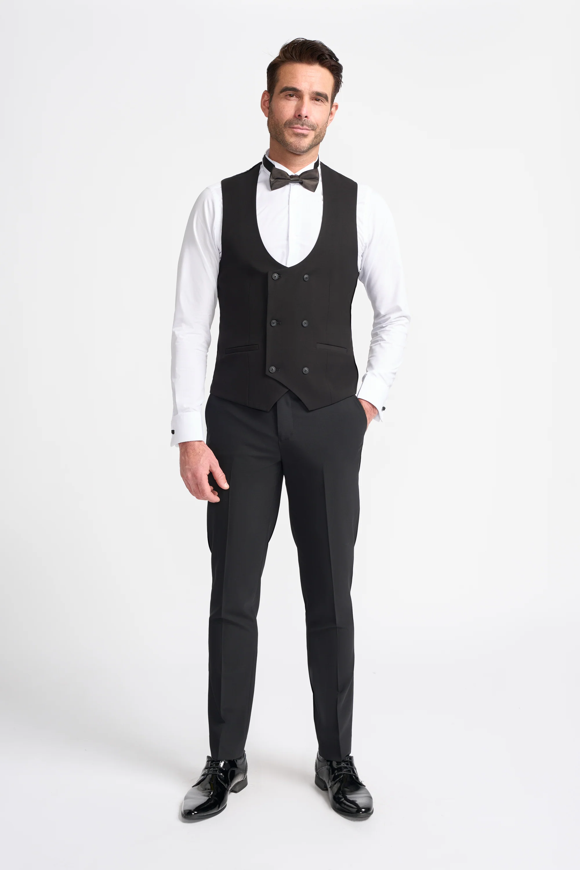 Men's Black Scoop Double-Breasted Waistcoat - MALIBU - Image 2