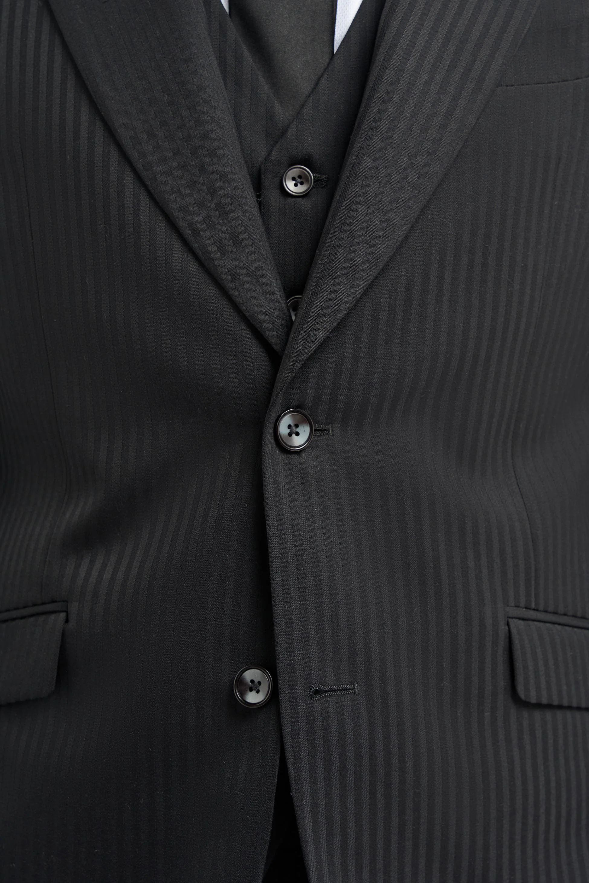 Men’s Black Wool Pinstripe Suit Jacket - Roberto - Black - Image 6