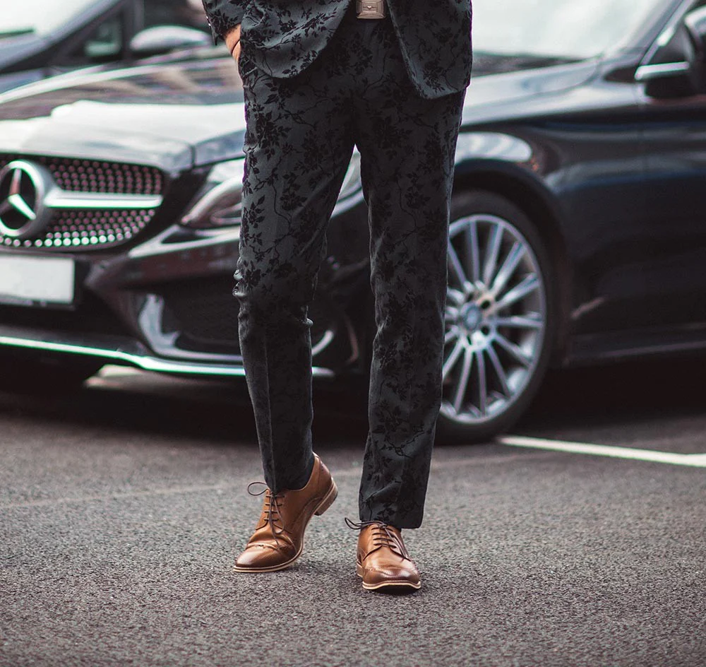 Men's Black Velvet Floral Embroidered Trousers - GEORGI - Black - Image 5