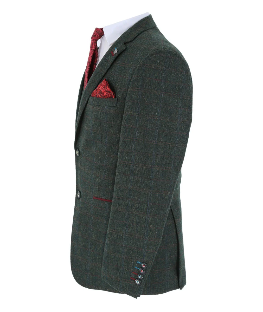 Men's Tweed Check Tailored Fit Suit Jacket - JOSHUA - Green - Image 5