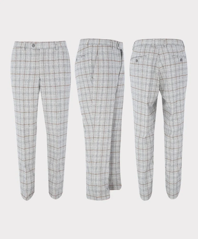 Men's Tweed Check Slim Fit Trousers - CODY ICE - Ice Blue - Image 3