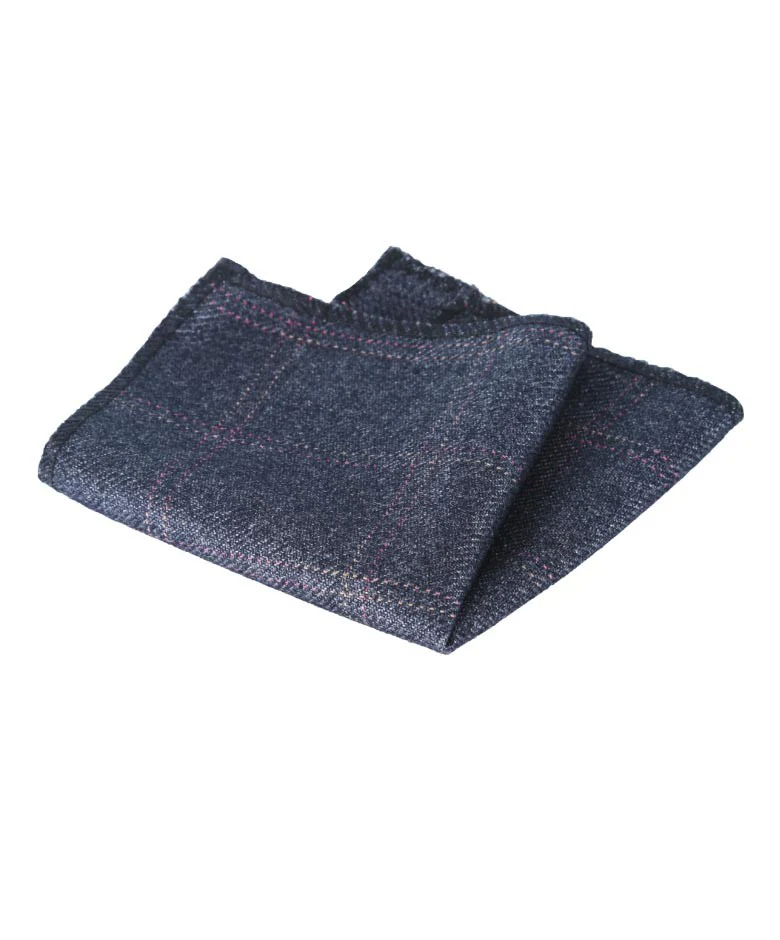 Boys & Men's Check Tweed Pocket Handkerchief - Charcoal Grey - Image 2