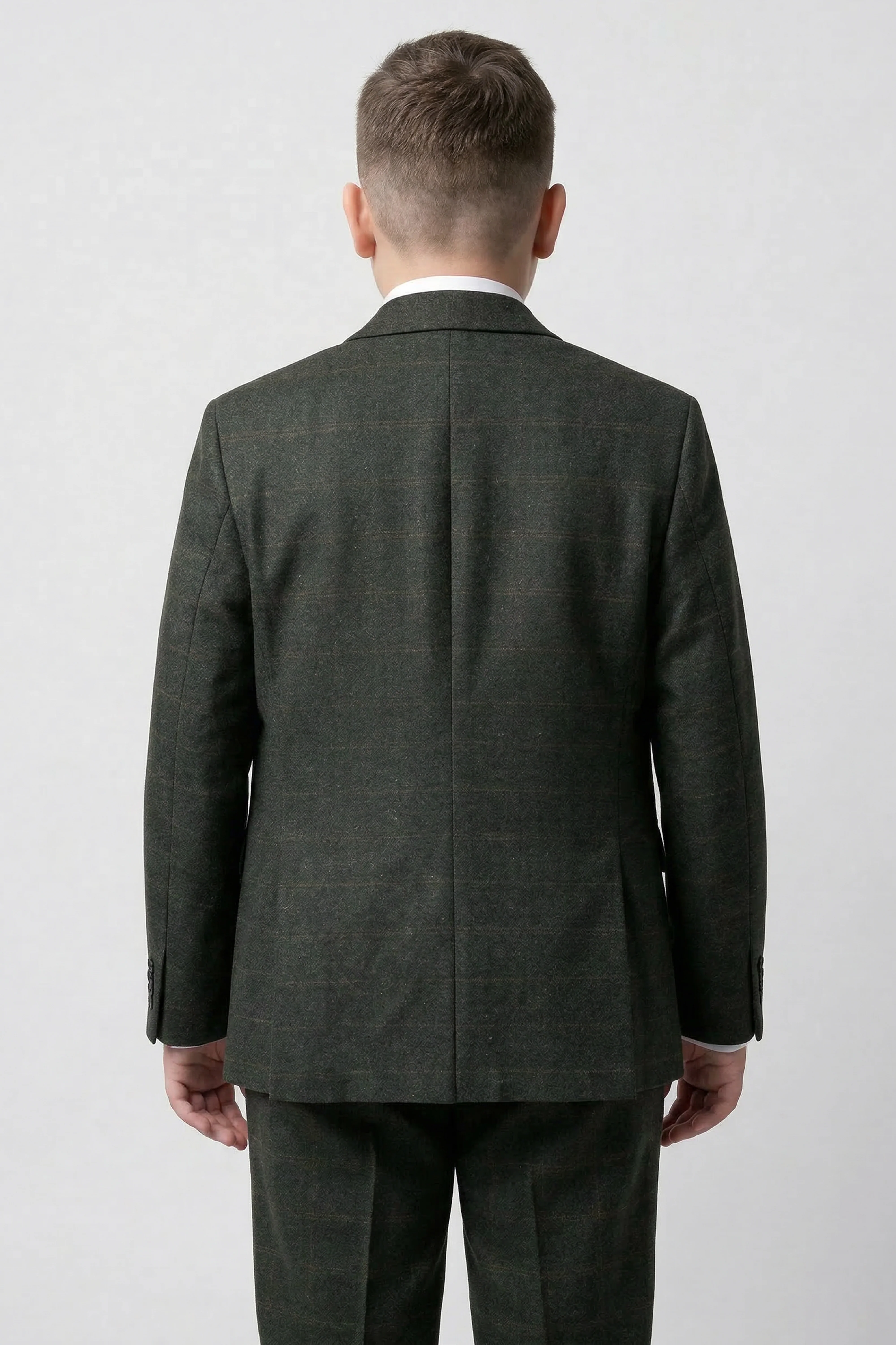 Father & Son Matching Windowpane Check Wool Tweed 3-Piece Suit Set - Joshua - Dark Green - Image 12