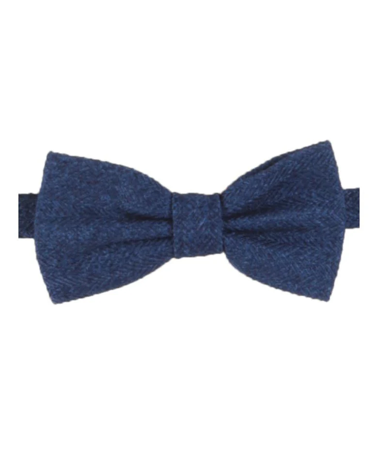 Boys & Men's Herringbone Tweed Bow Tie and Pocket Square - Blue - Image 3