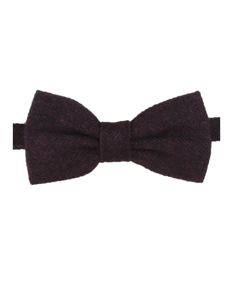 Boys & Men's Herringbone Tweed Bow Tie and Pocket Square - Purple - Image 3