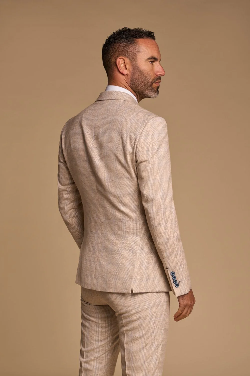 Men's 2-Piece Glen Check Double Breasted Suit - CARIDI - Beige - Image 4