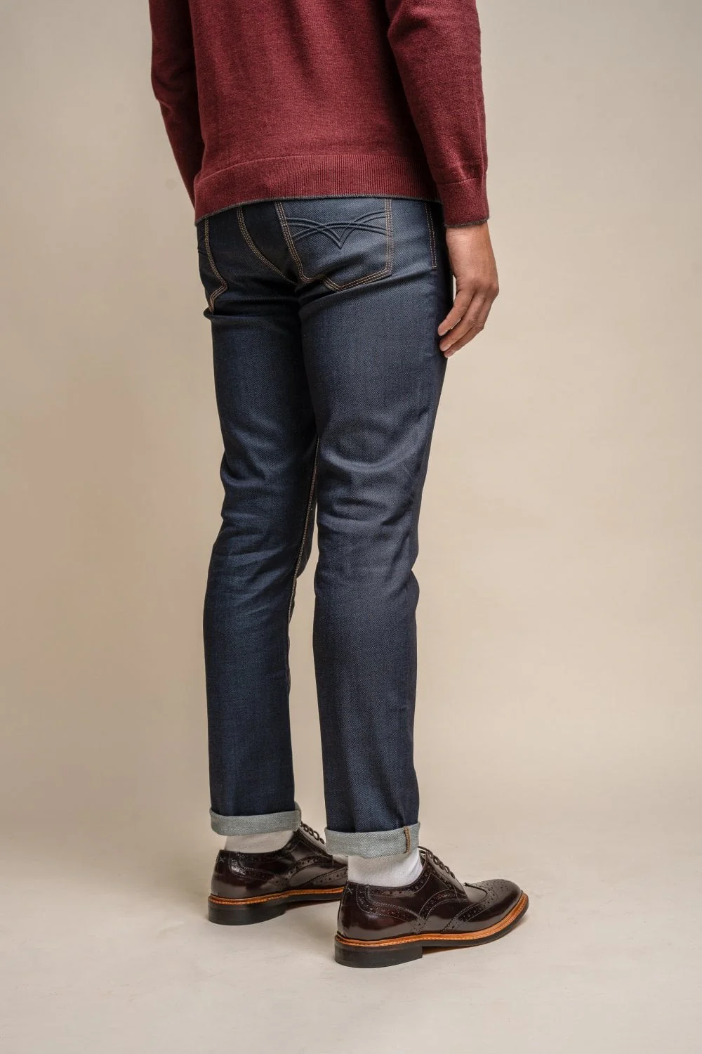 Men's Stretch Slim Fit Jeans - COLE RAW - Navy Blue - Image 4
