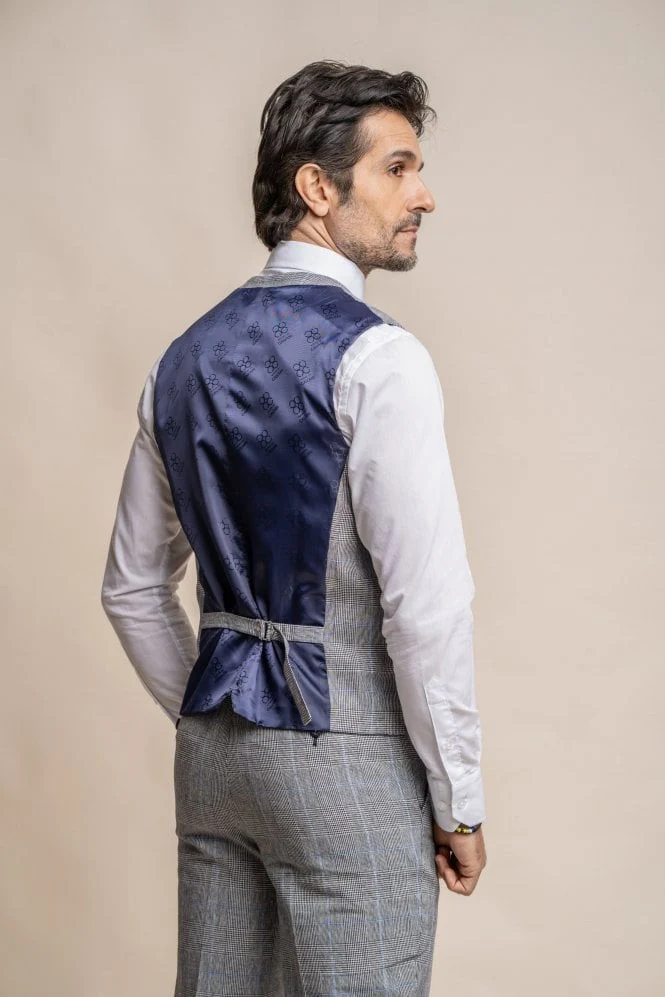 Men's Check Slim Fit Grey Waistcoat - ARRIGA - Grey - Image 3