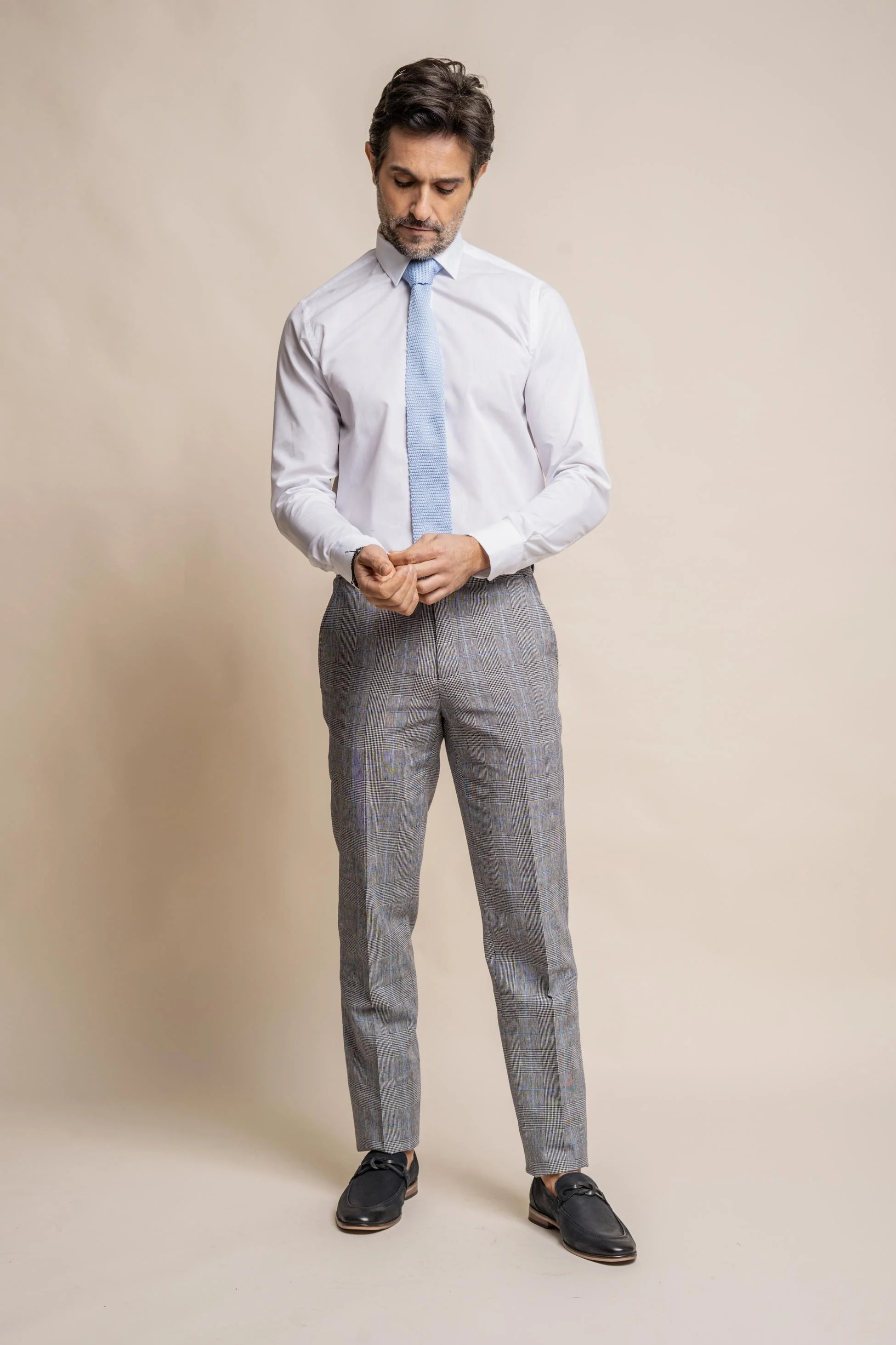 Men's Check Slim Fit Formal Grey Trousers - ARRIGA - Grey - Image 2