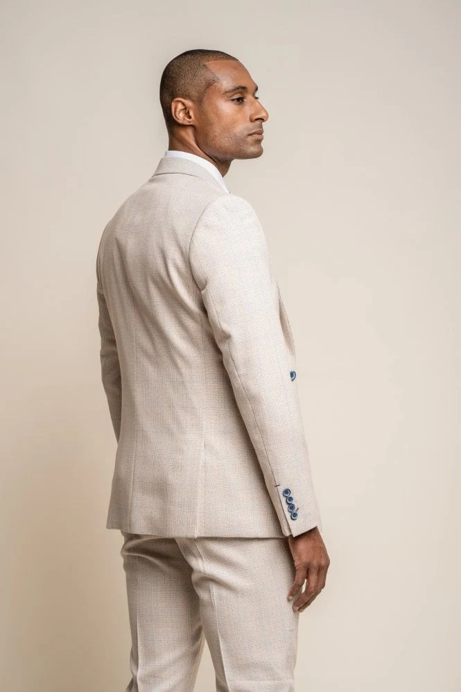 Men's Tweed Glen Check Slim Fit Suit Jacket - CARIDI - Beige - Image 3