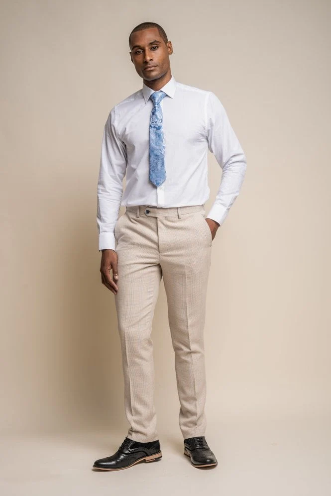 Men's Tweed Glen Check Slim Fit Trousers - CARIDI - Beige - Image 2