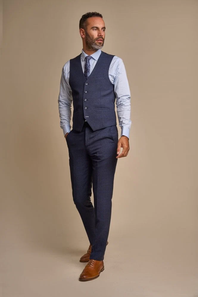 Men's 3-Piece Tweed Glen Check Suit - CARIDI - Navy Blue - Image 4