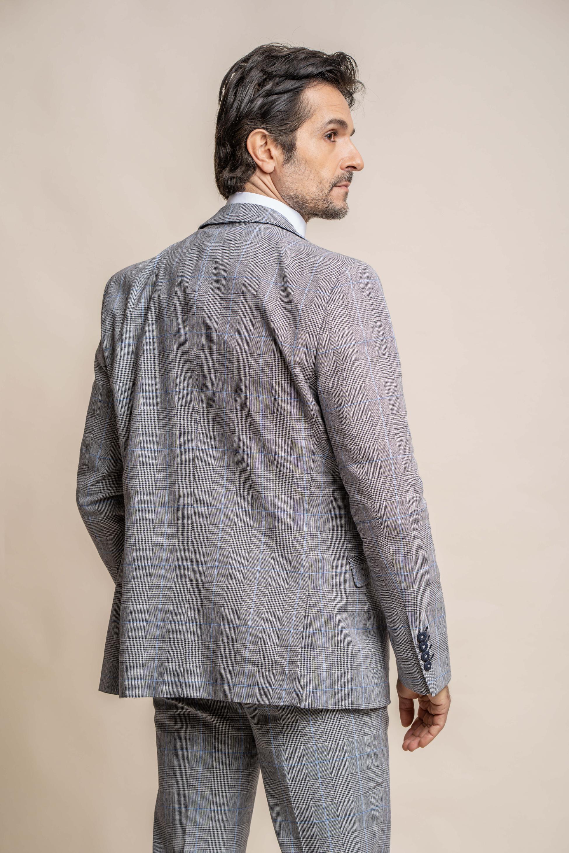 Men's Check Slim Fit Formal Grey Suit - ARRIGA - Grey - Image 3