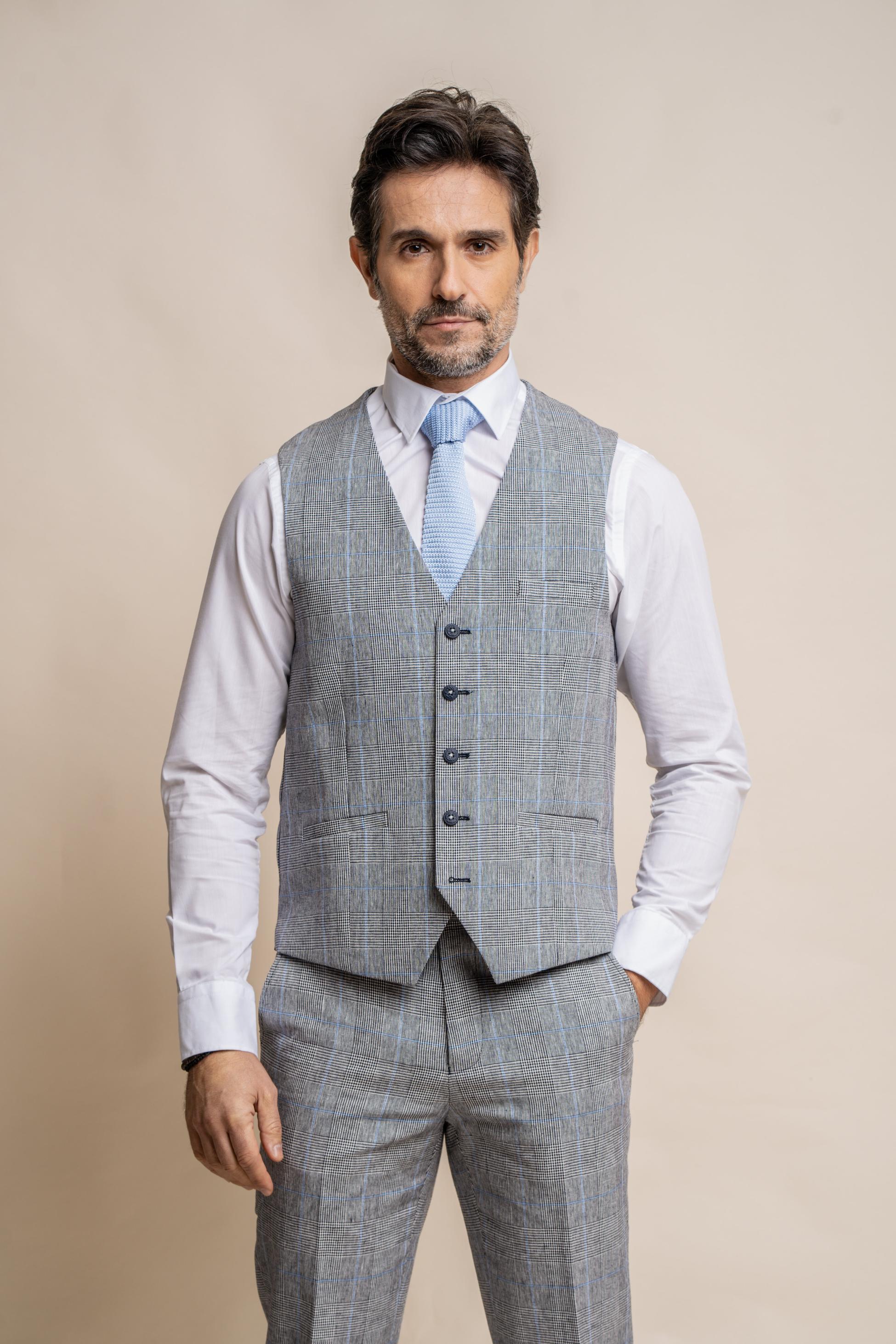 Men's Check Slim Fit Formal Grey Suit - ARRIGA - Grey - Image 4