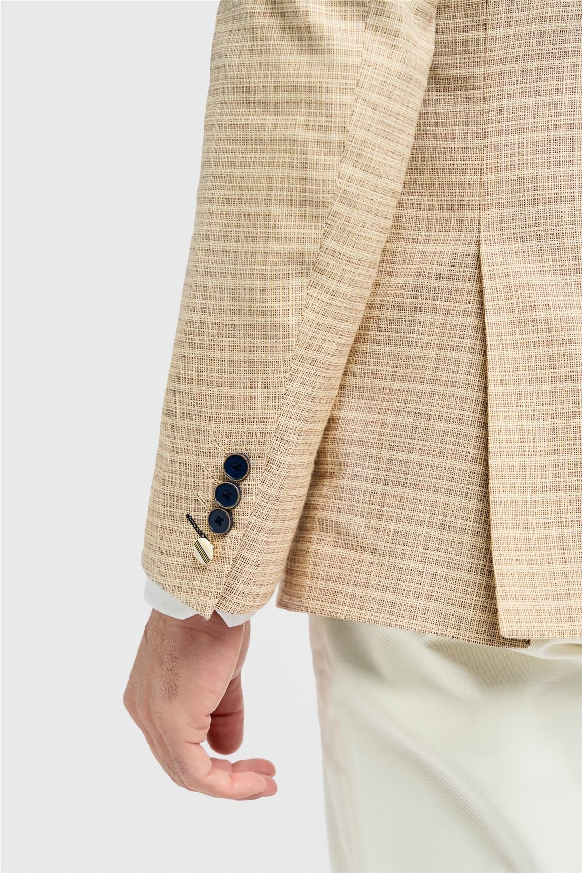 Men’s Beige Slim Fit Check Blazer  - KOVA - Beige - Image 5