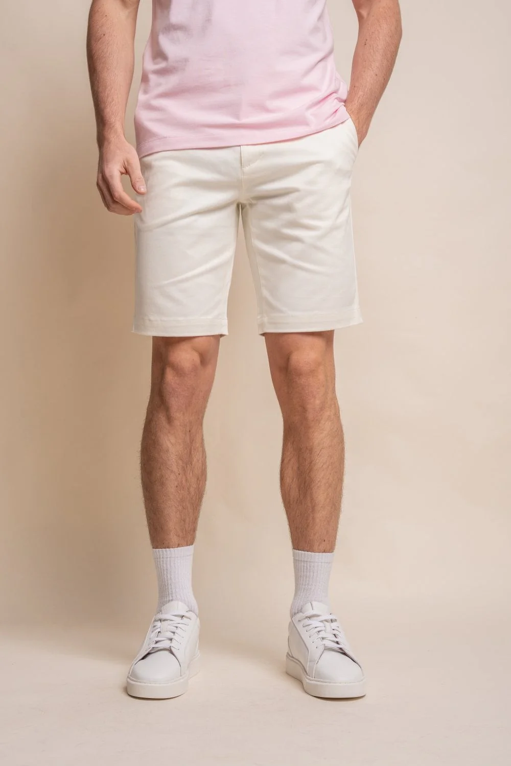 Men's Cotton Casual Slim Fit Chino Shorts - DAKOTA - Ecru