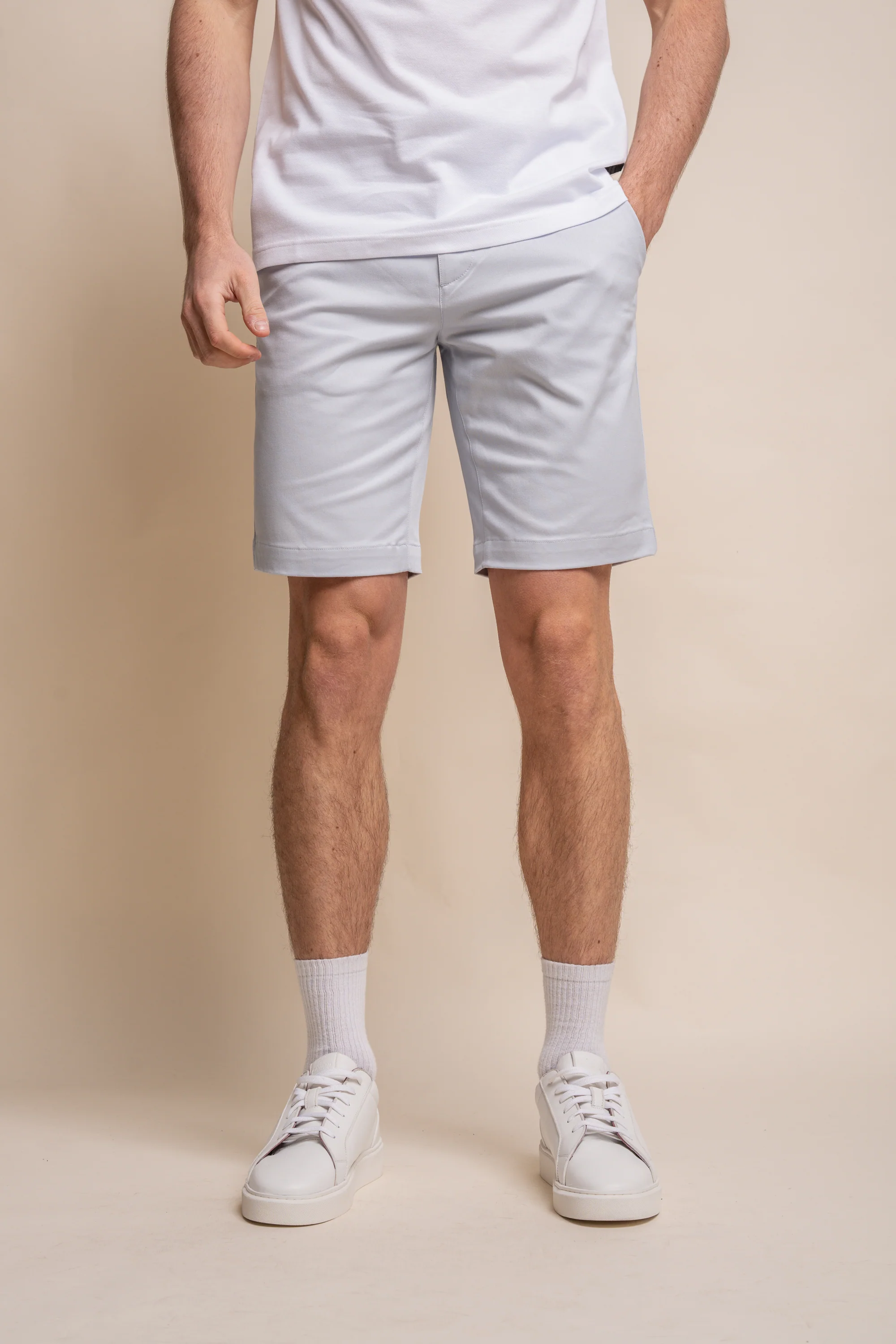 Men's Cotton Casual Slim Fit Chino Shorts - DAKOTA - Ice Blue