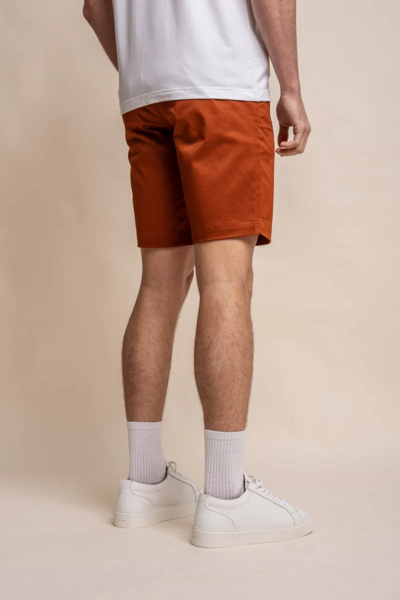 Men's Cotton Casual Slim Fit Chino Shorts - DAKOTA - Rust Brick - Image 3