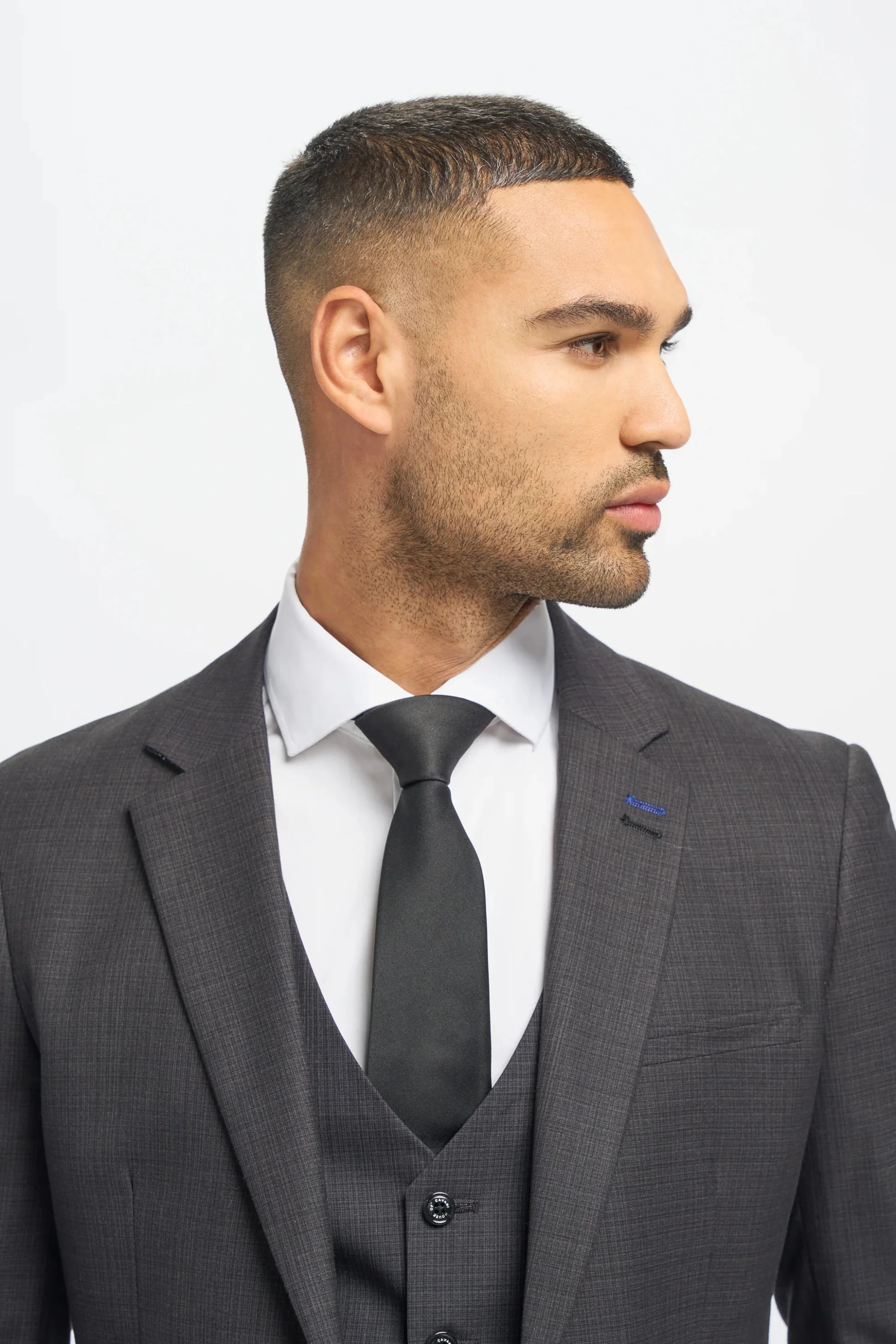 Men's Dark Grey Slim Fit Suit Jacket and Waistcoat with Light Grey Houndstooth Trousers - Grey - Image 3