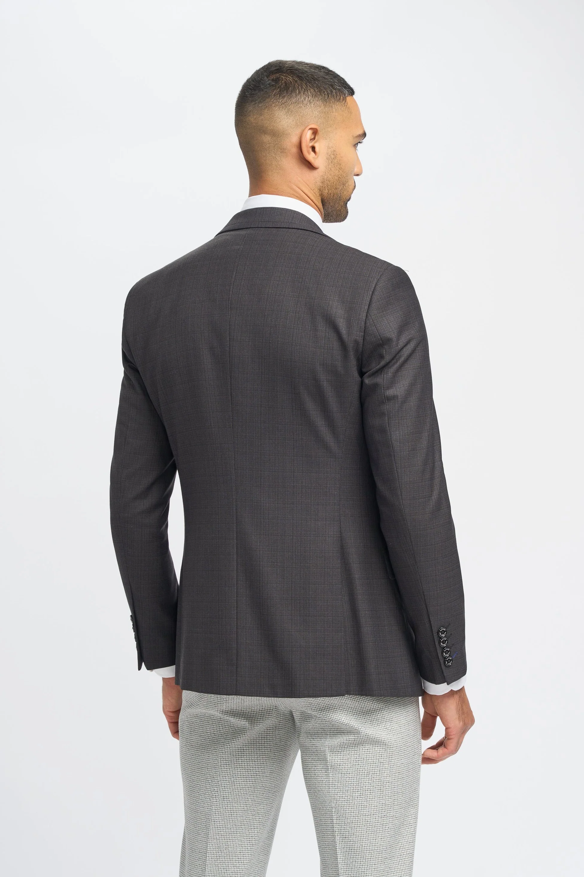 Men's Dark Grey Slim Fit Suit Jacket and Waistcoat with Light Grey Houndstooth Trousers - Grey - Image 4