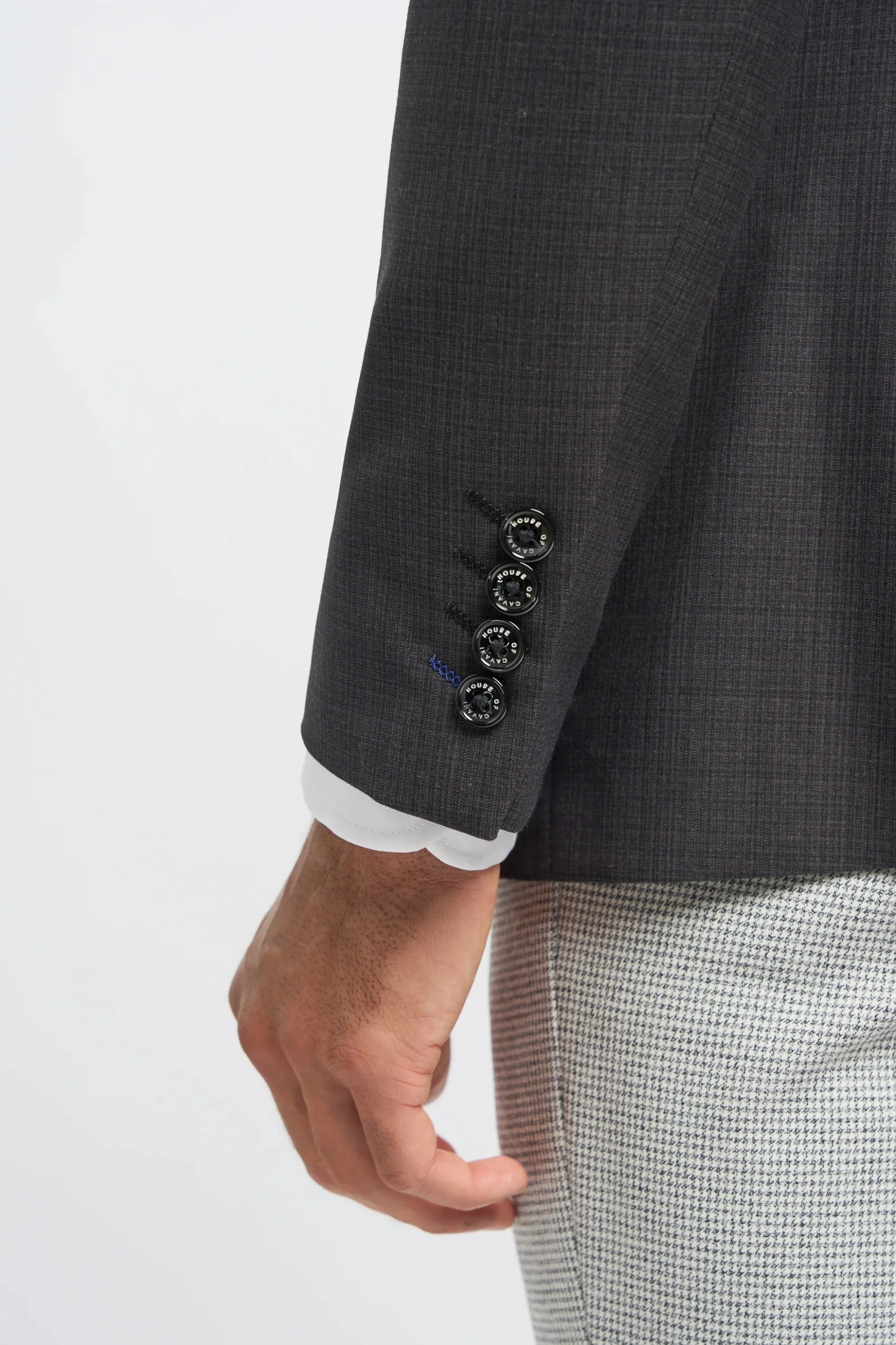 Men's Dark Grey Slim Fit Suit Jacket and Waistcoat with Light Grey Houndstooth Trousers - Grey - Image 5