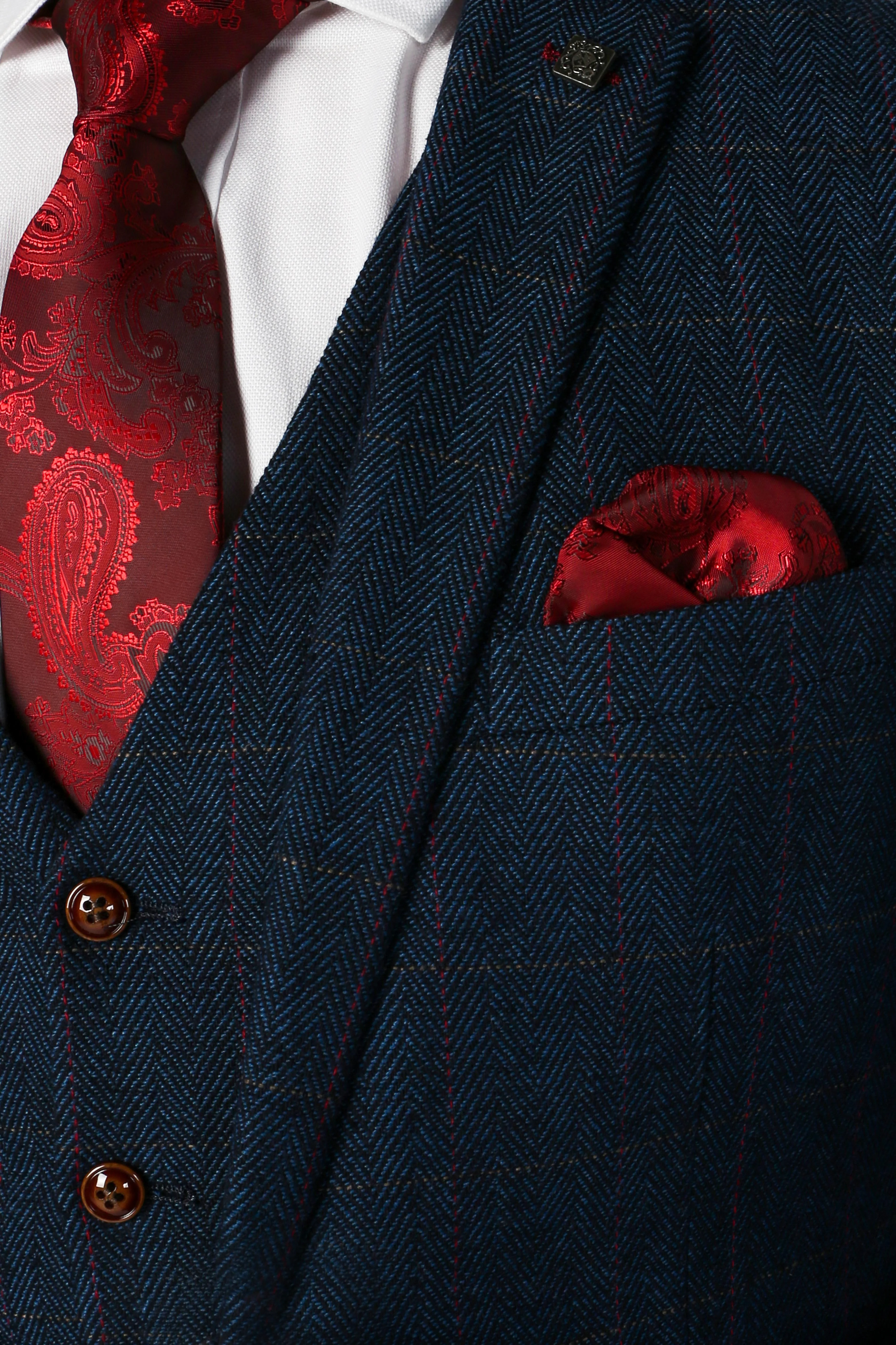 Men's Tweed Herringbone Tailored Fit Suit Jacket - SCOTT - Navy Blue - Image 4