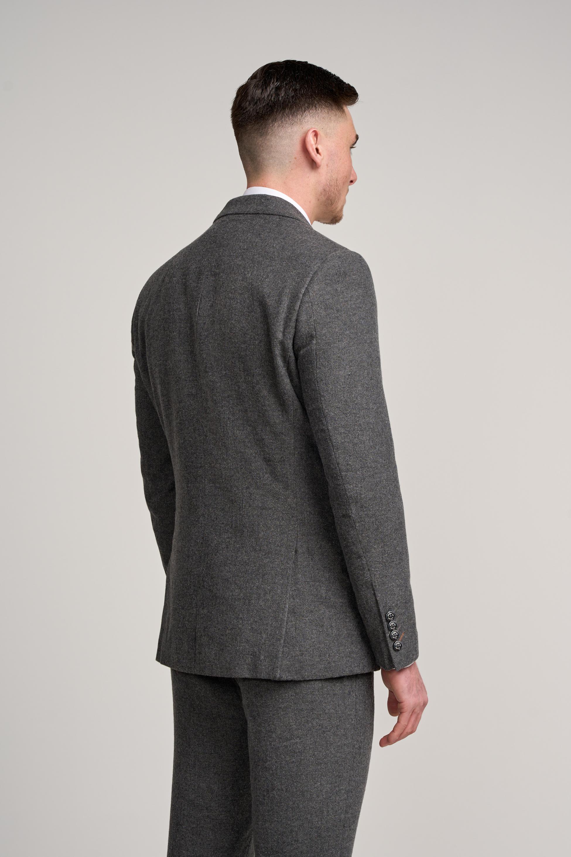 Men’s Grey Herringbone Tweed Suit - COSMO - Grey - Image 3