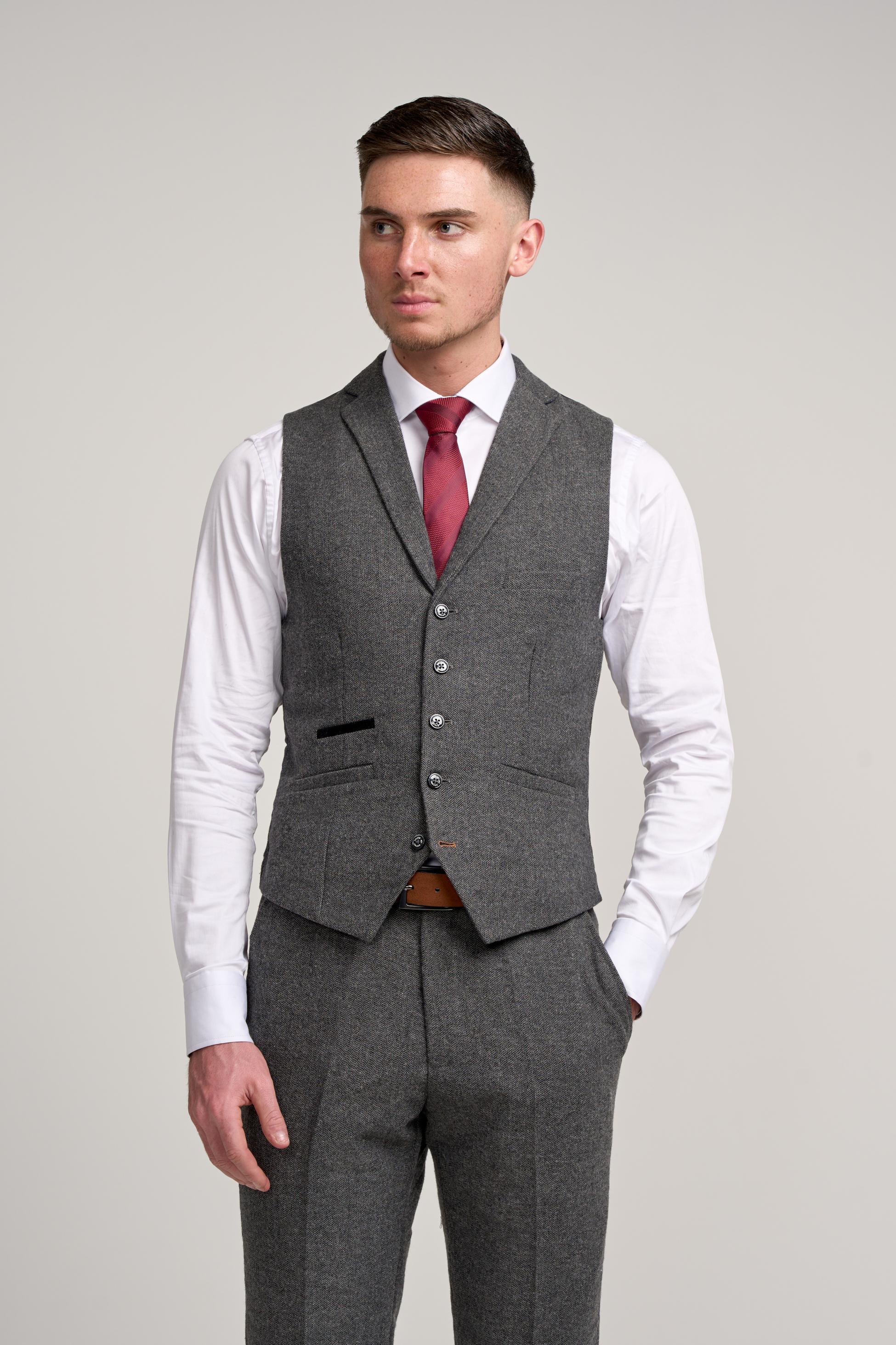 Men’s Grey Herringbone Tweed Suit - COSMO - Grey - Image 5