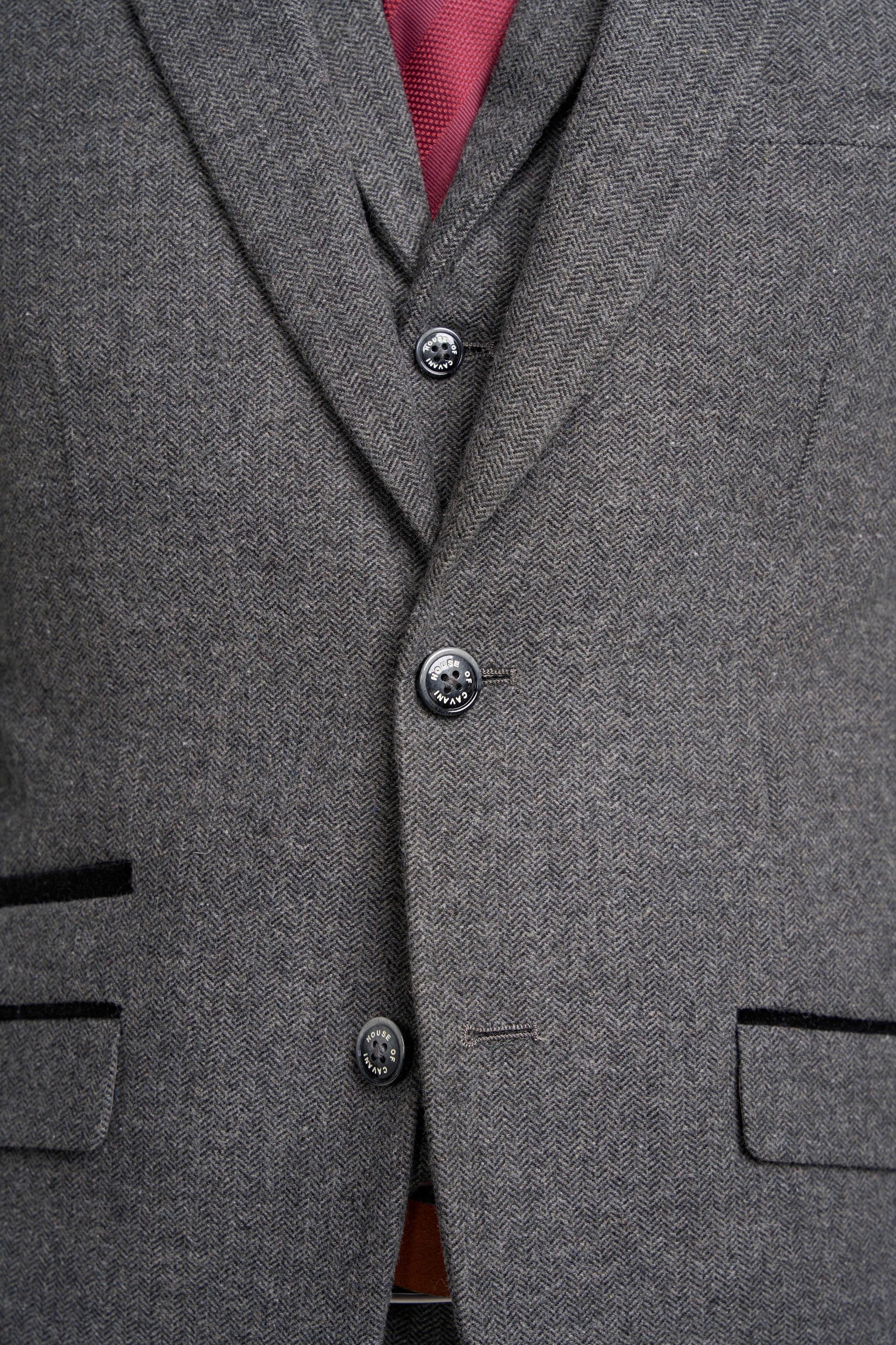 Men’s Grey Herringbone Tweed Suit Jacket - COSMO - Grey - Image 7