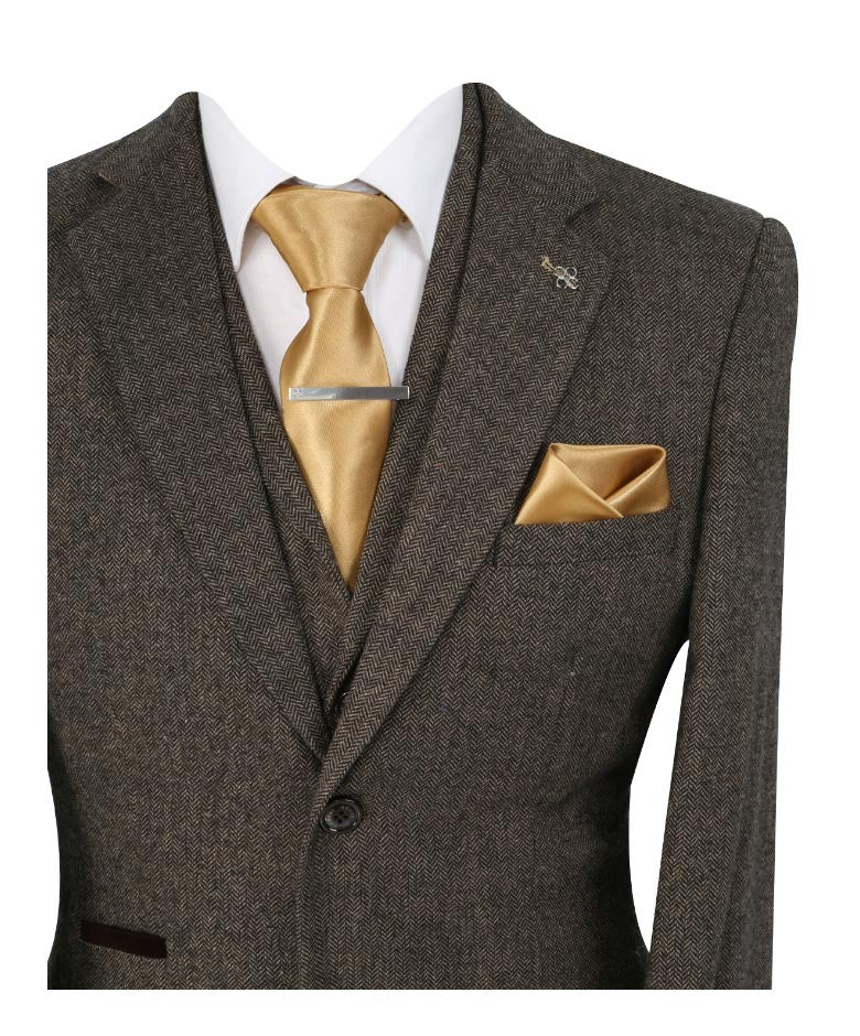 Men's Herringbone Tweed Slim Fit Formal Suit - MARTEZ - Brown - Image 2