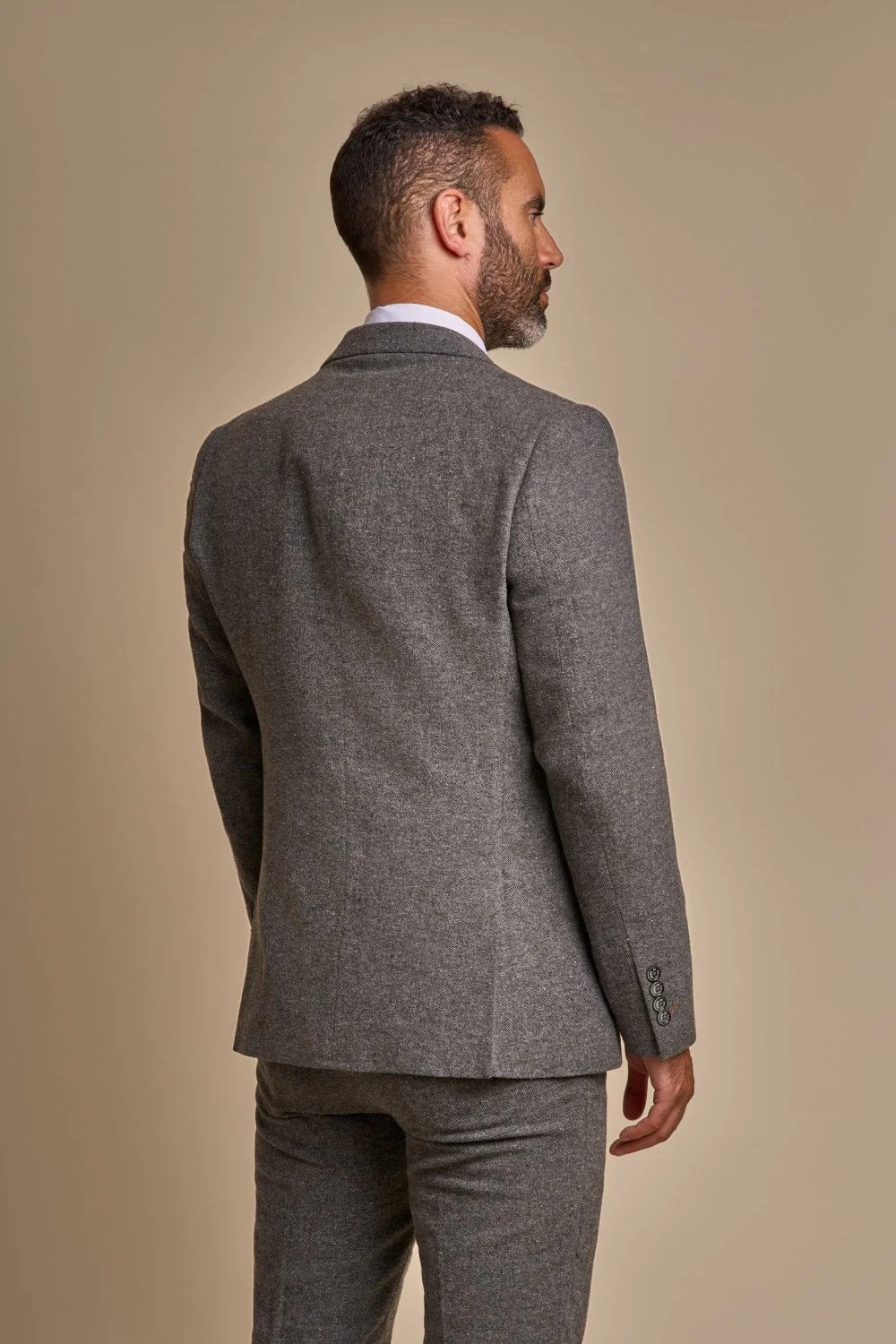 Men's Herringbone Tweed Slim Fit Formal Suit - MARTEZ - Charcoal Grey - Image 3