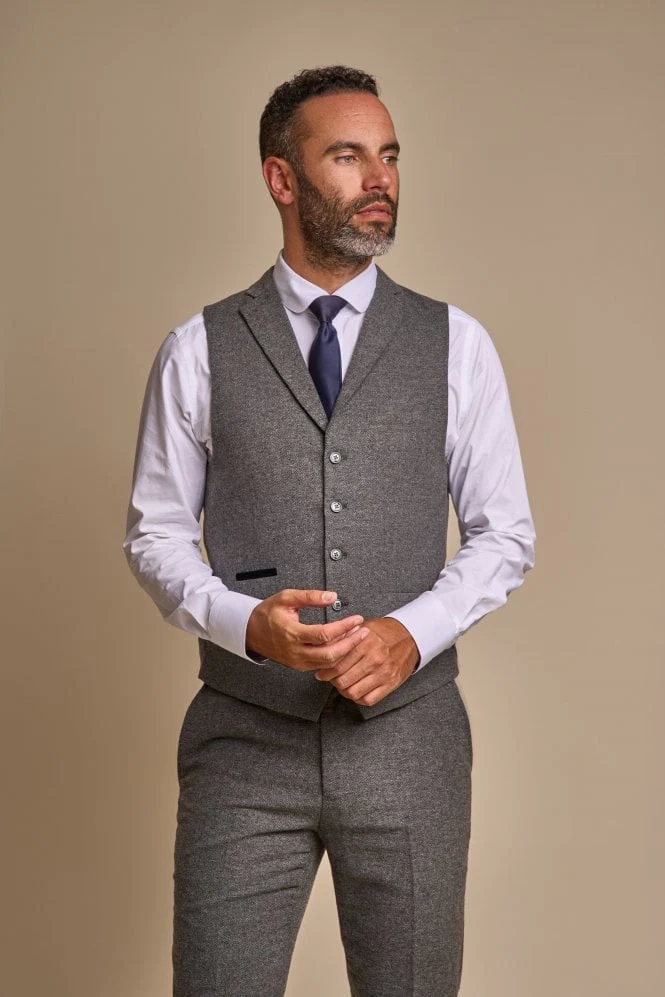 Men's Herringbone Tweed Slim Fit Formal Suit - MARTEZ - Charcoal Grey - Image 4