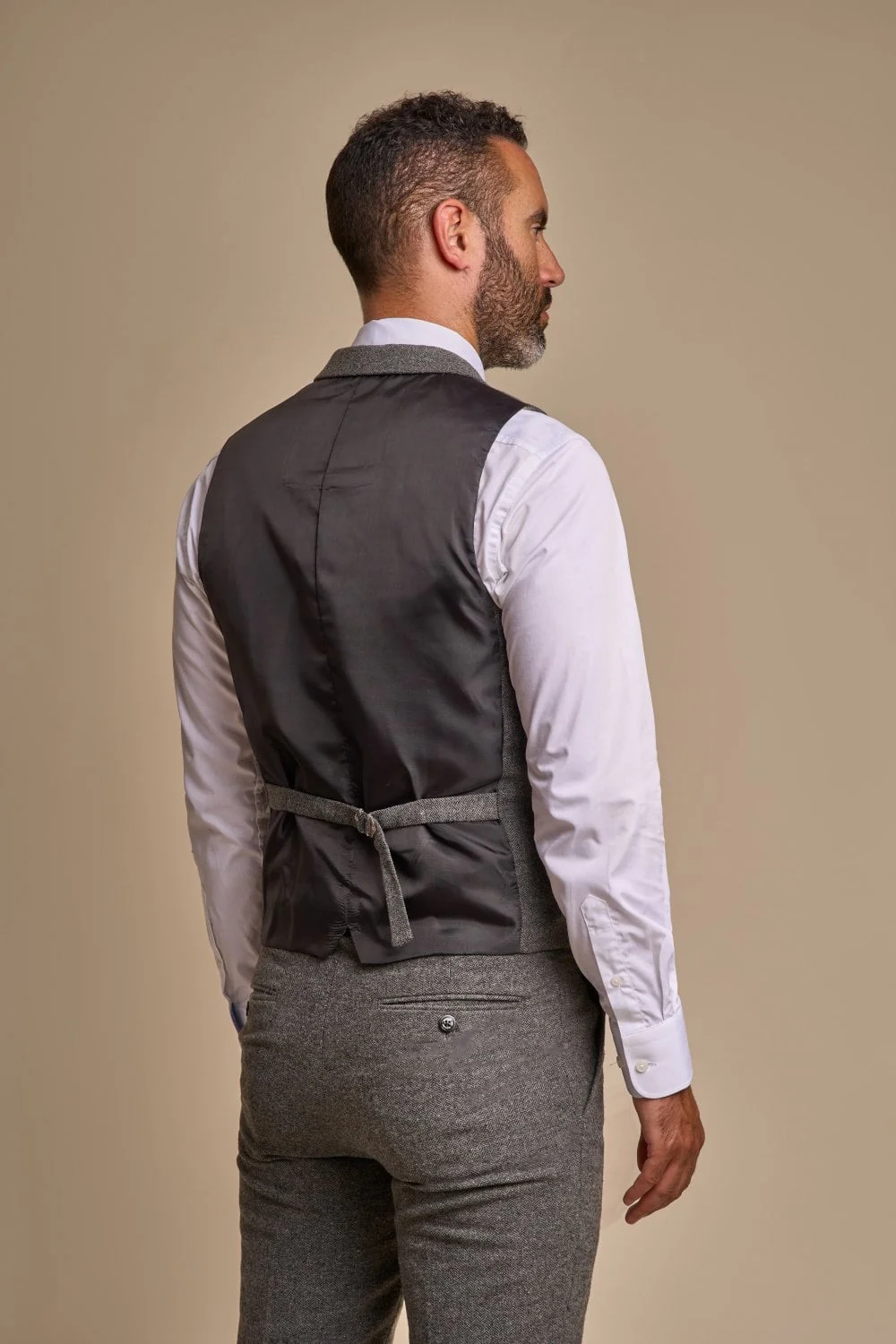 Men's Herringbone Tweed Slim Fit Formal Suit - MARTEZ - Charcoal Grey - Image 5
