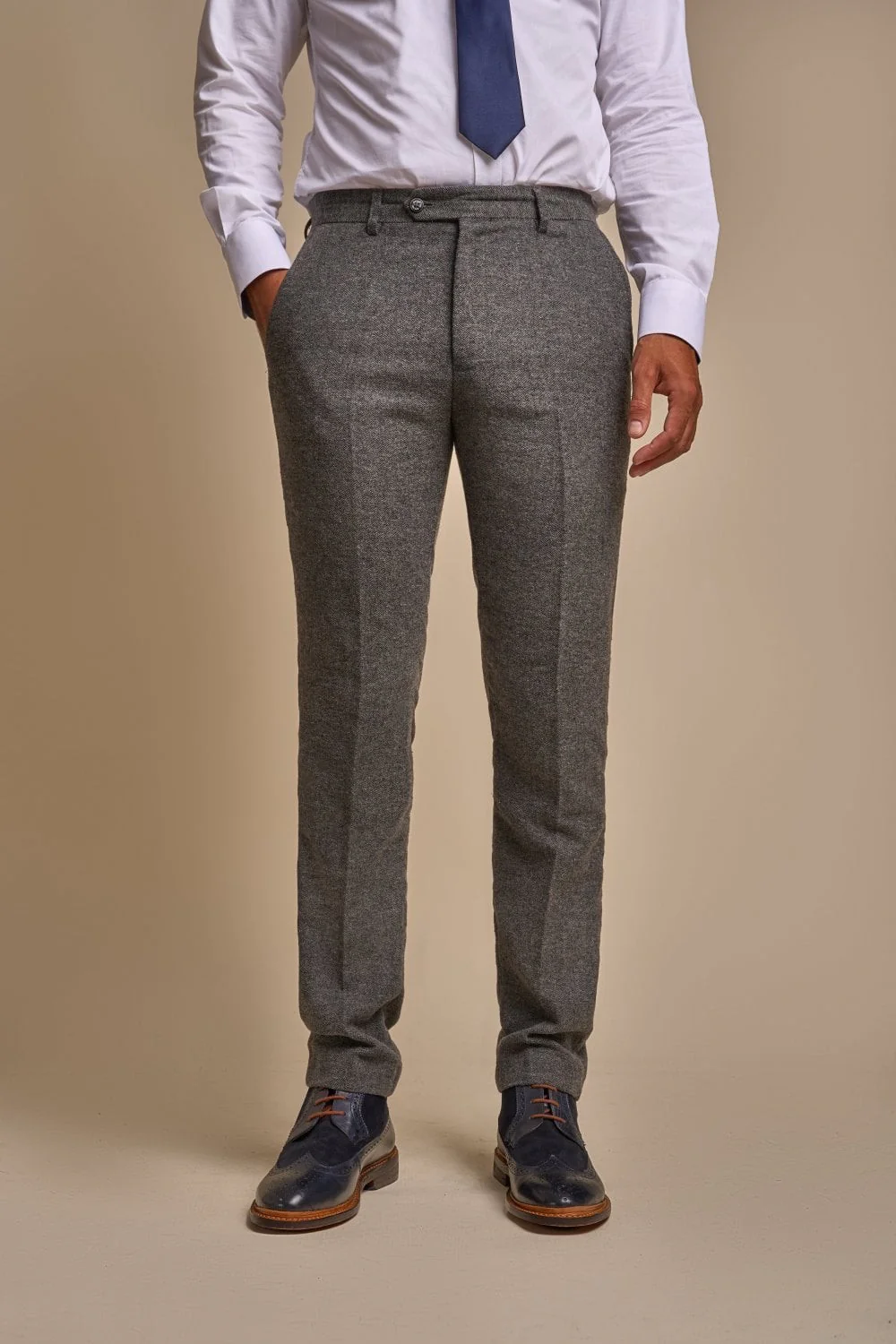 Men's Herringbone Tweed Slim Fit Formal Suit - MARTEZ - Charcoal Grey - Image 7