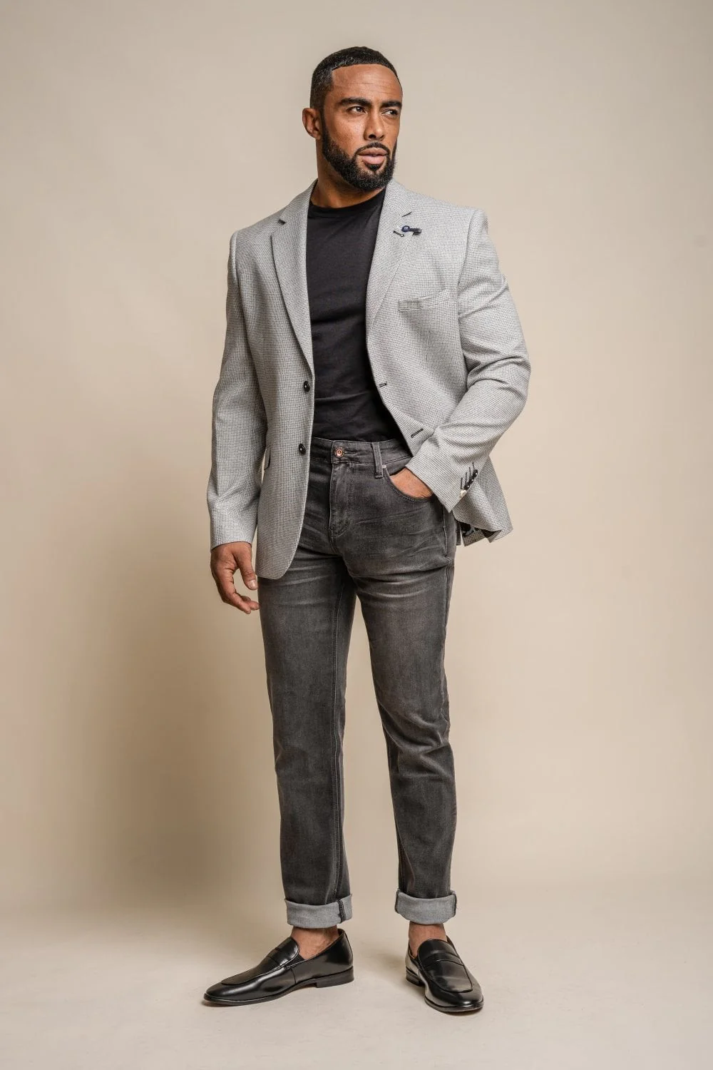 Men's Houndstooth Slim Fit Suit Jacket- KYOTO Grey - Light Grey - Image 2